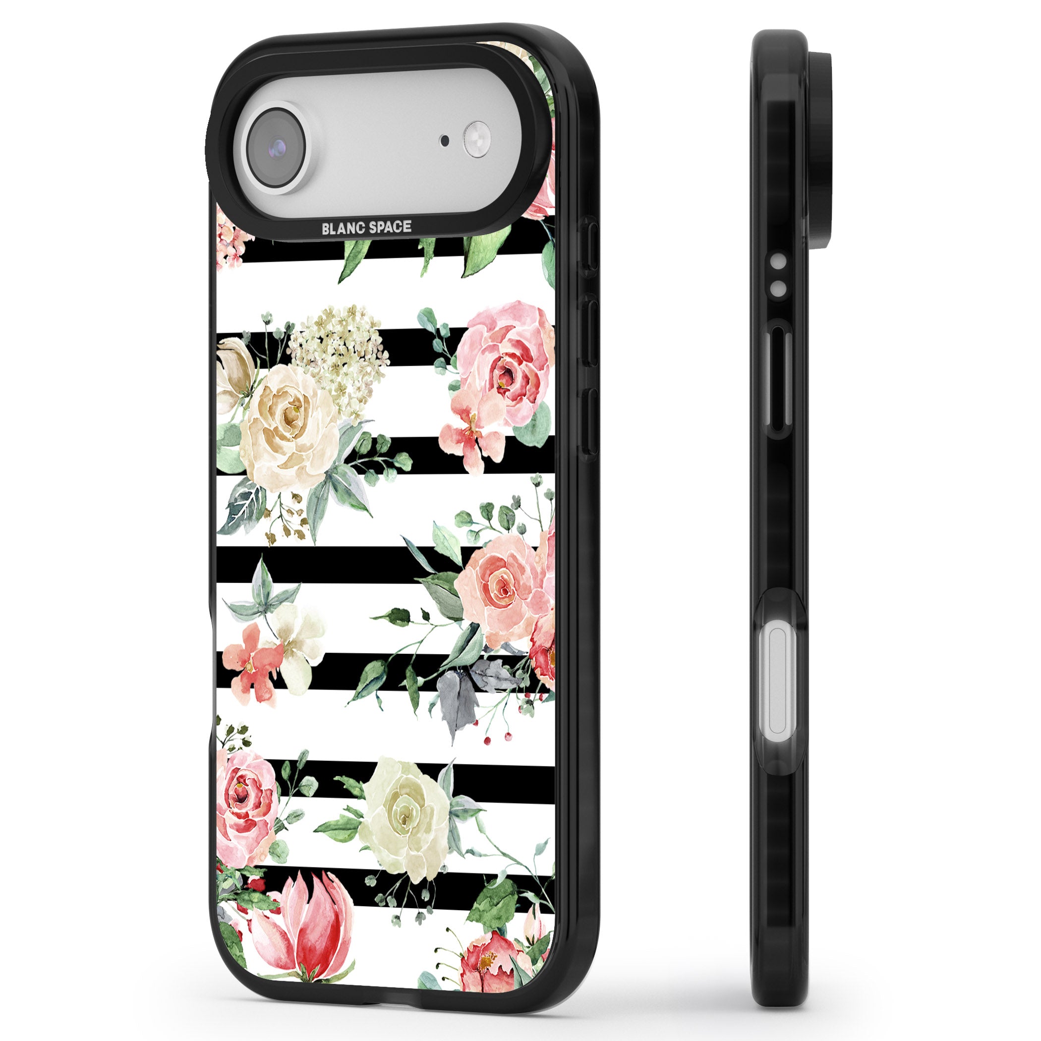 Floral Stripes iPhone 17 Air Impact Black Phone Case Side Profile