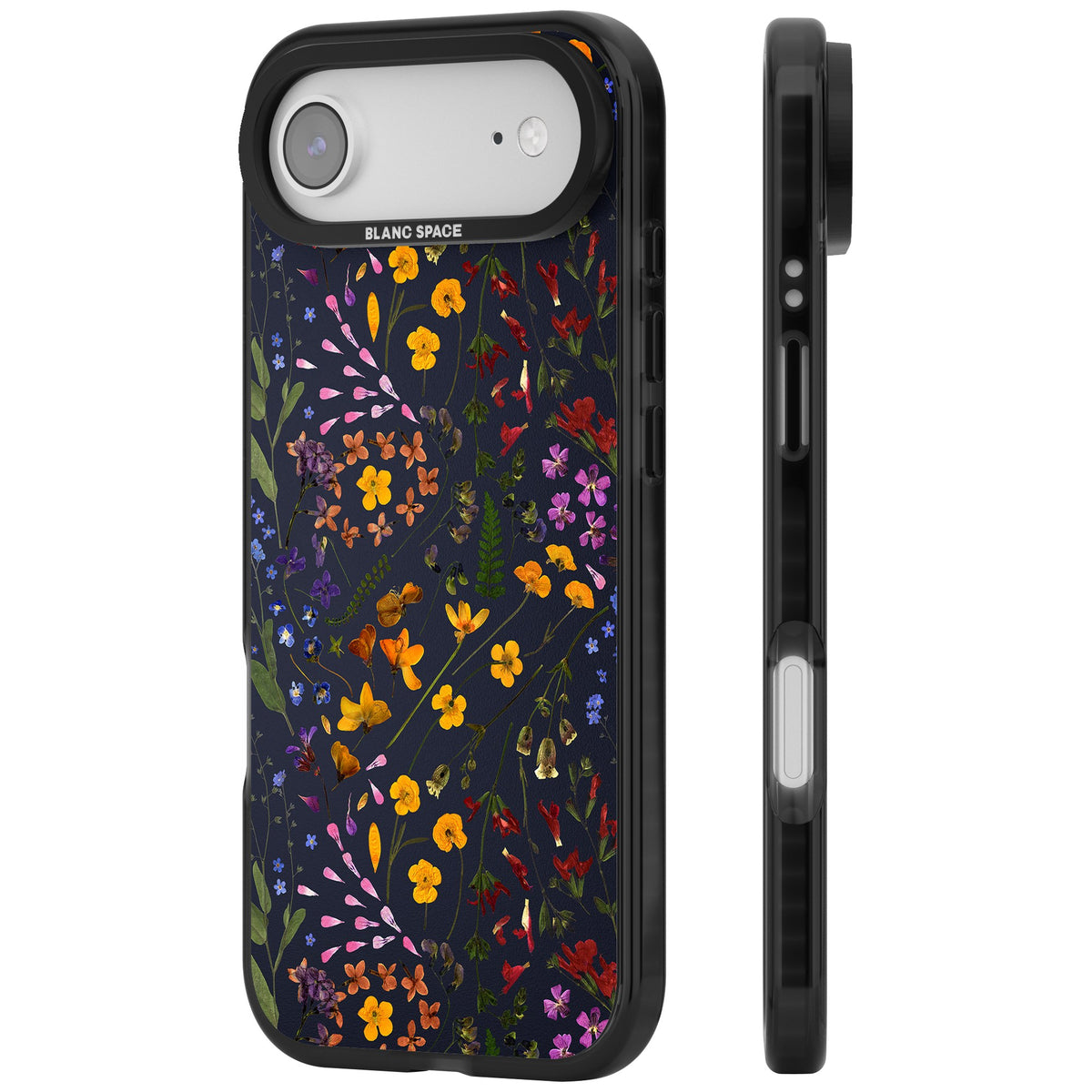 Wildflowers & Leaves In Navy iPhone Air Impact Black Phone Case side