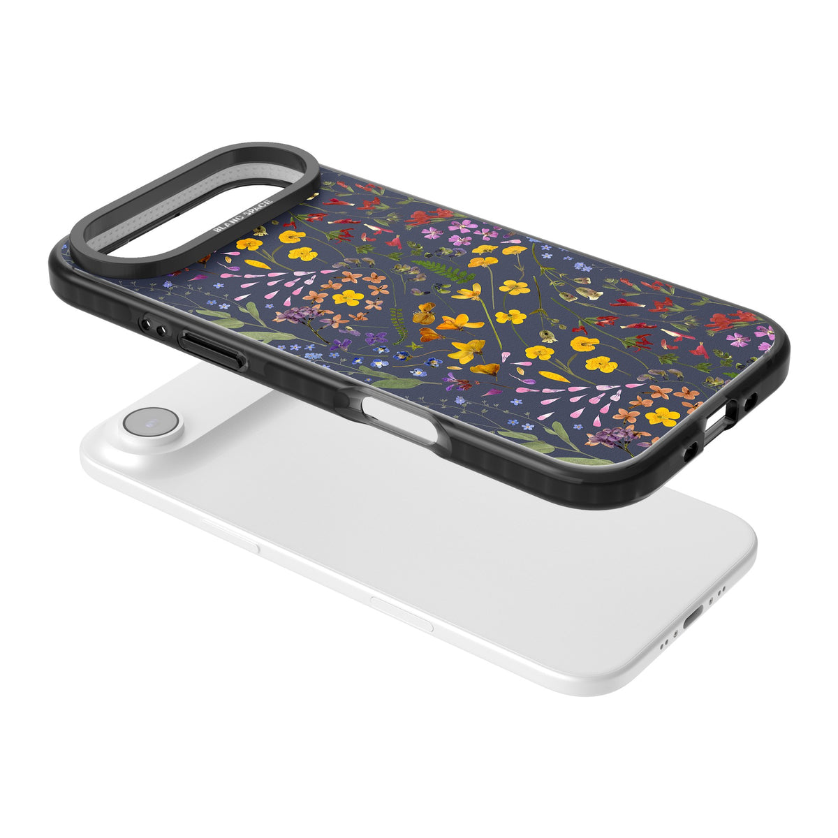 Wildflowers & Leaves In Navy iPhone Air Impact Black Phone Case angled