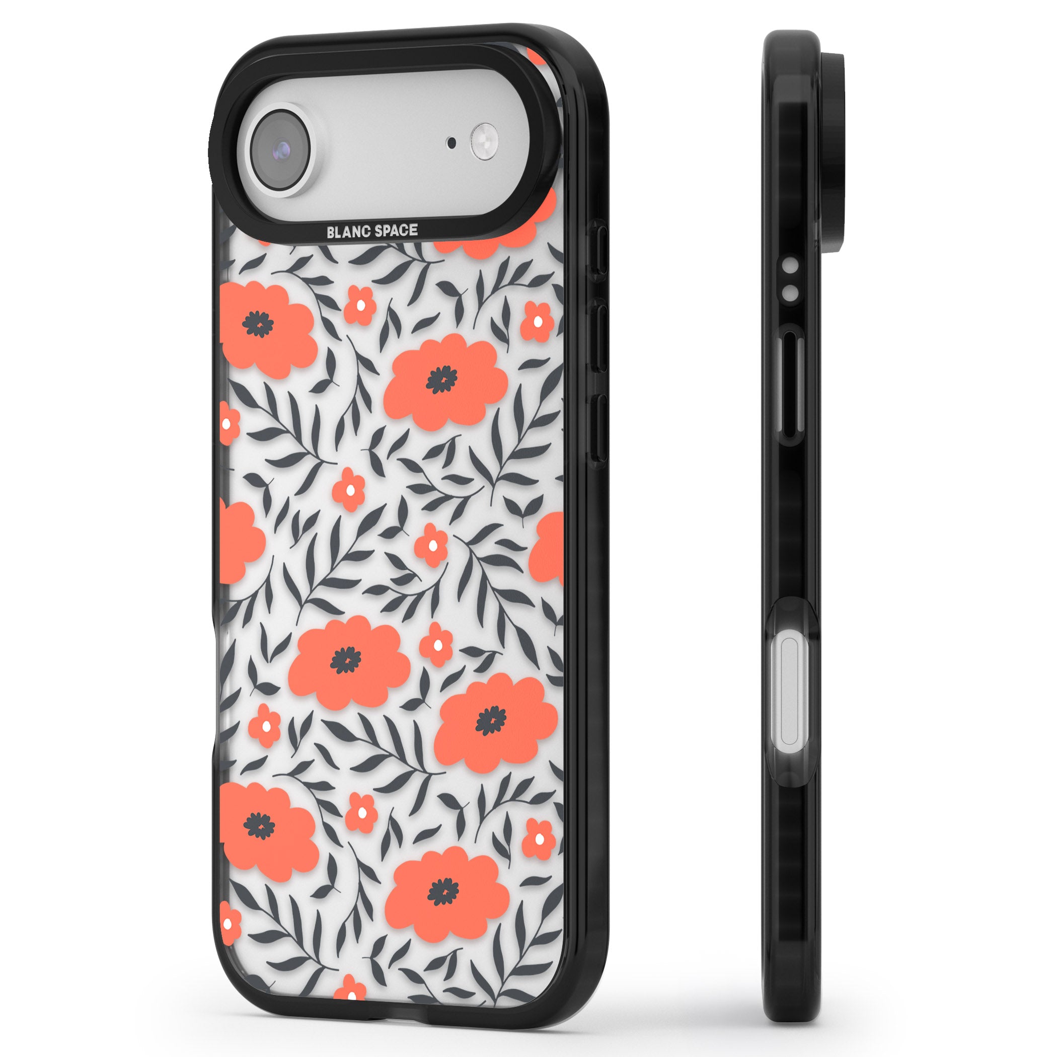 Red Poppy Floral iPhone 17 Air Impact Black Phone Case Side Profile