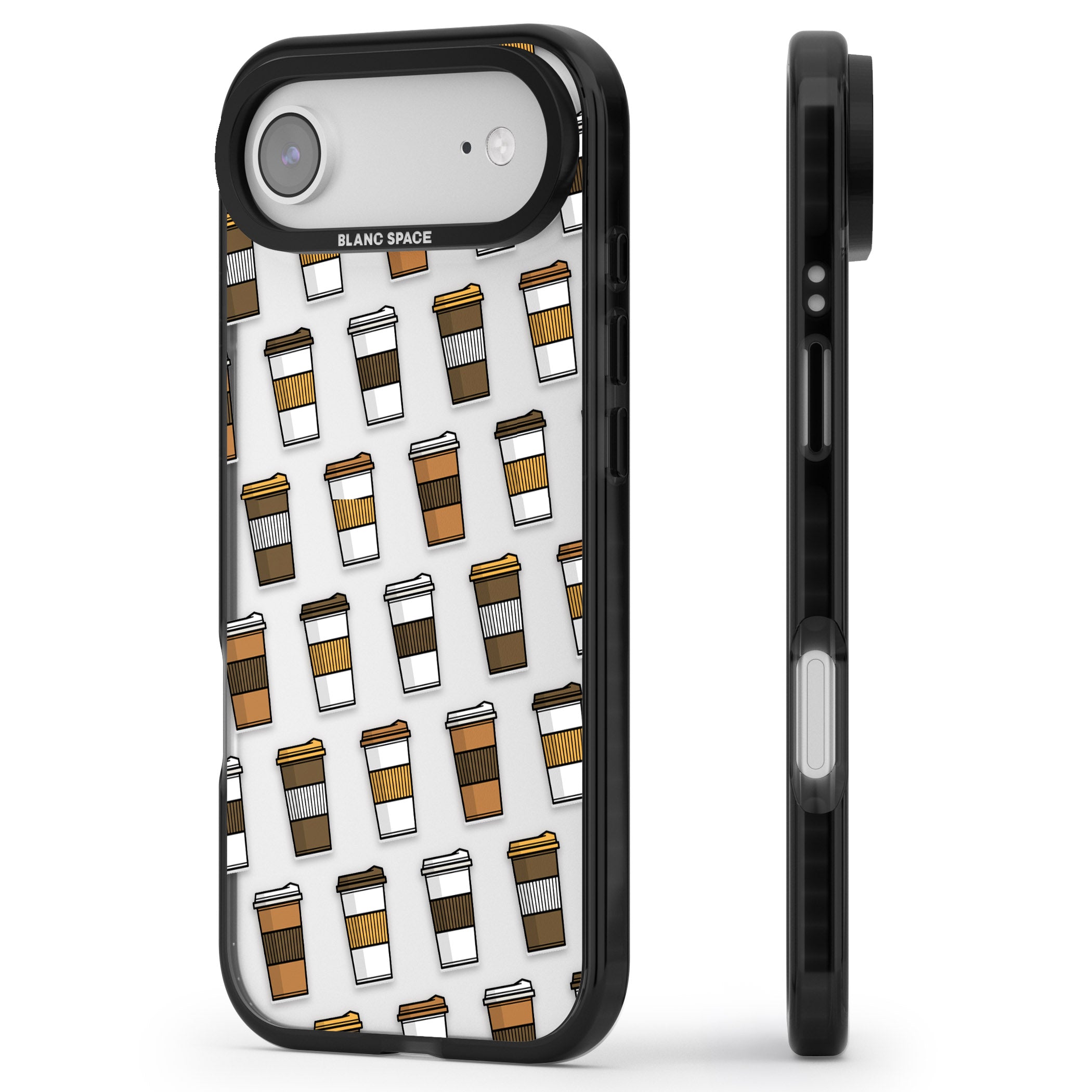 Coffee Cup Pattern iPhone 17 Air Impact Black Phone Case Side Profile