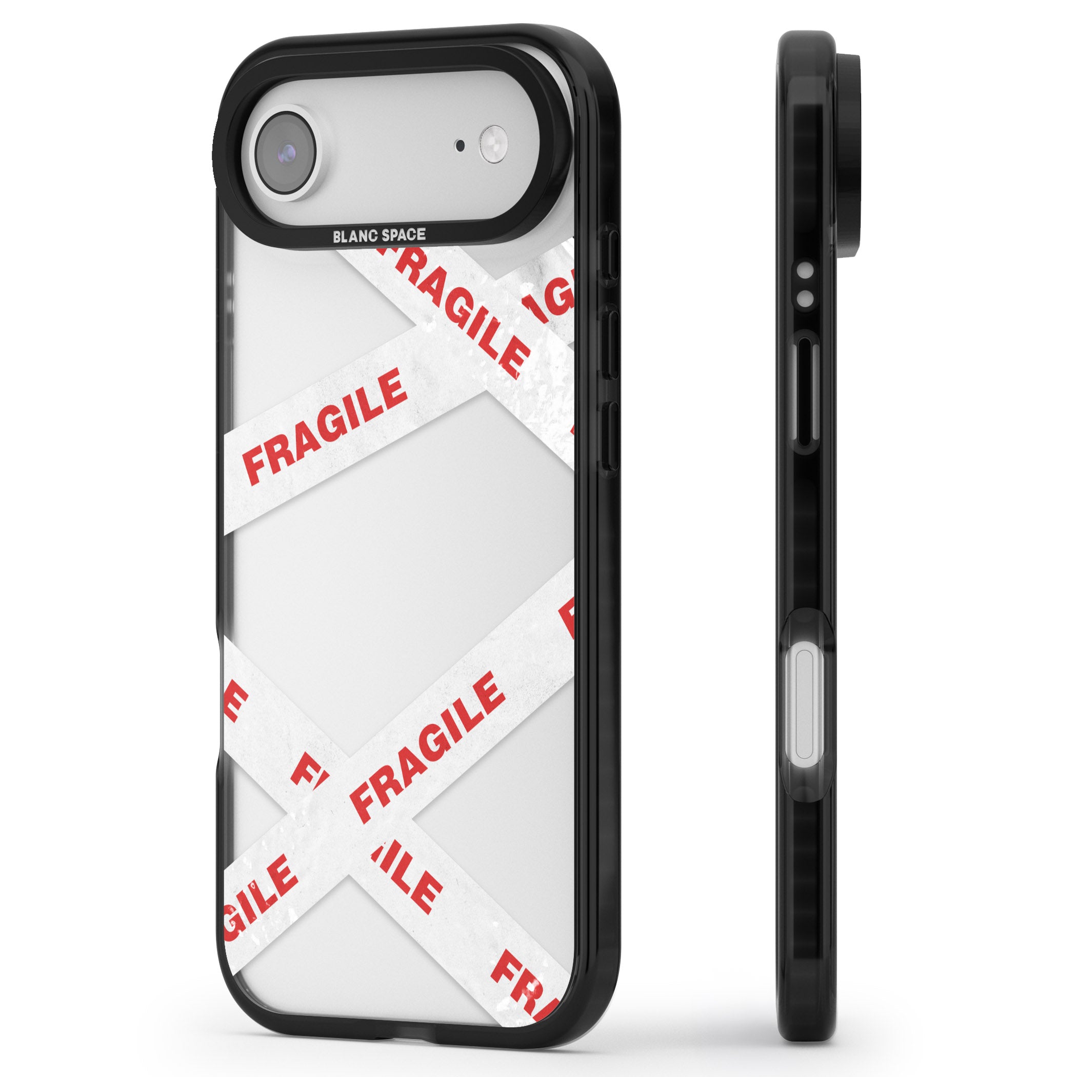 Fragile Tape iPhone 17 Air Impact Black Phone Case Side Profile