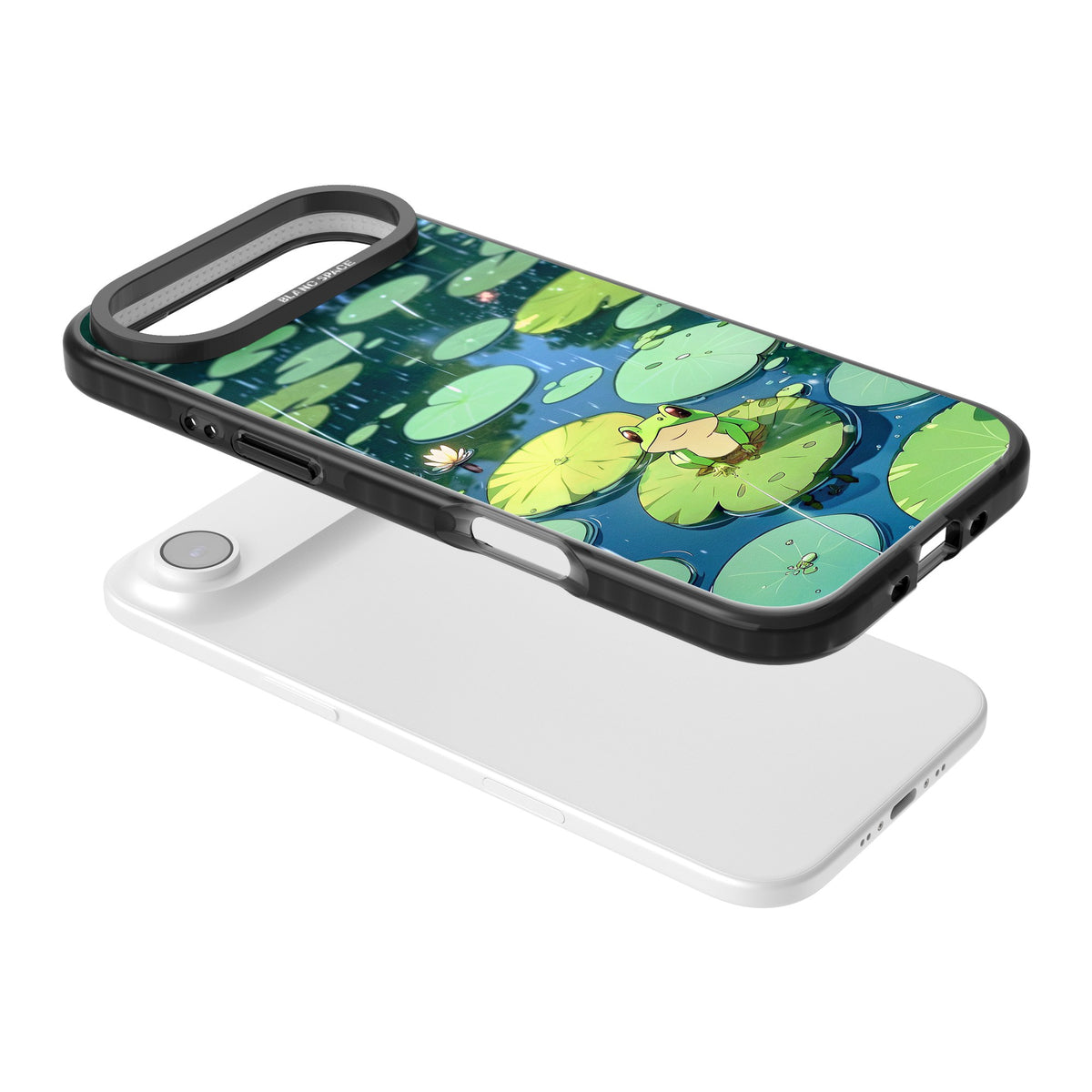 Frog In Lily Pond iPhone Air Impact Black Phone Case angled
