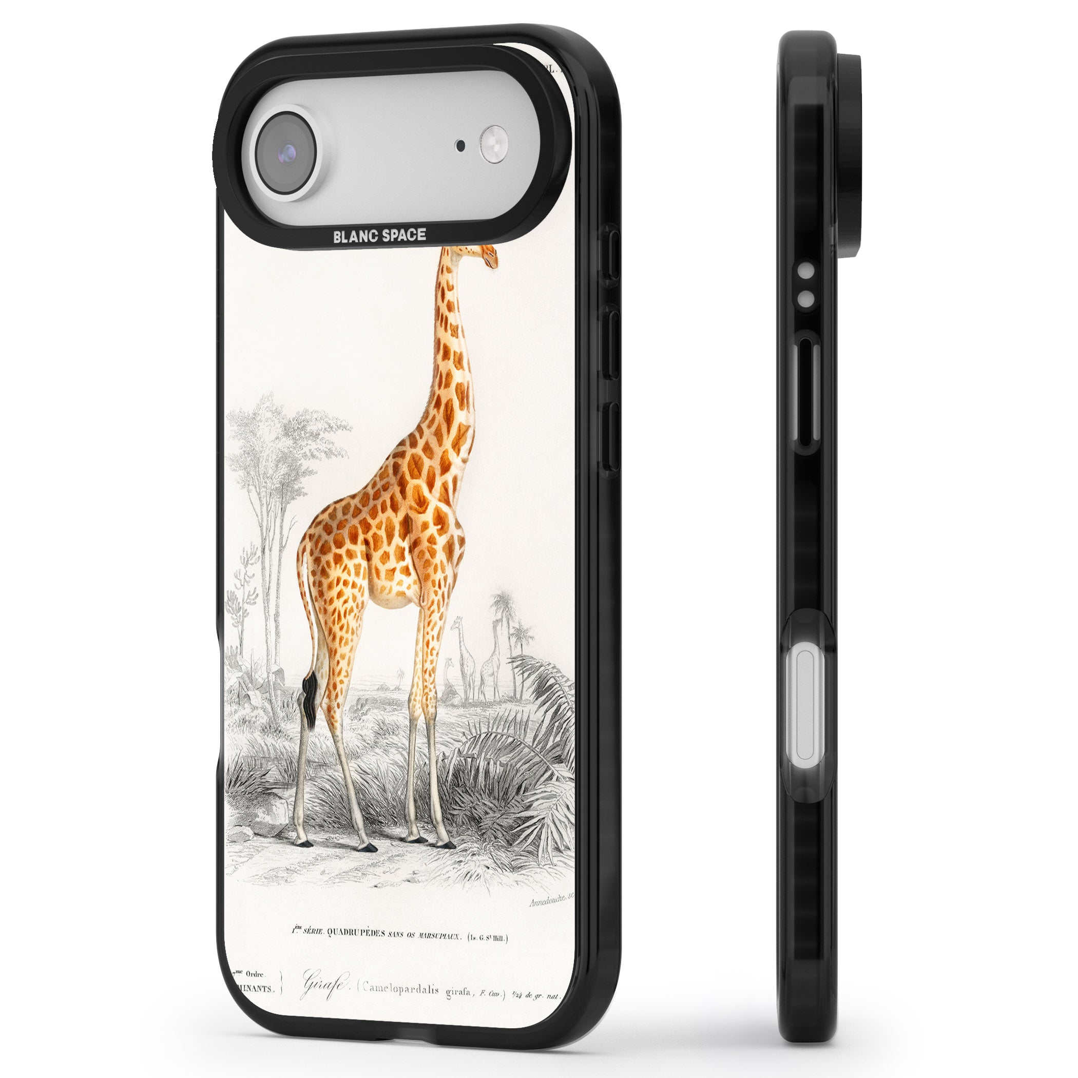 Vintage Giraffe Art iPhone 17 Air Impact Black Phone Case Side Profile