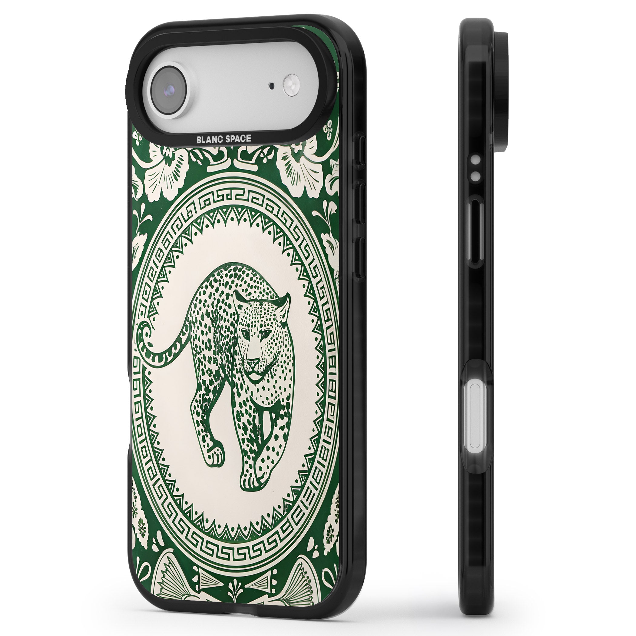 Green Leopard iPhone 17 Air Impact Black Phone Case Side Profile
