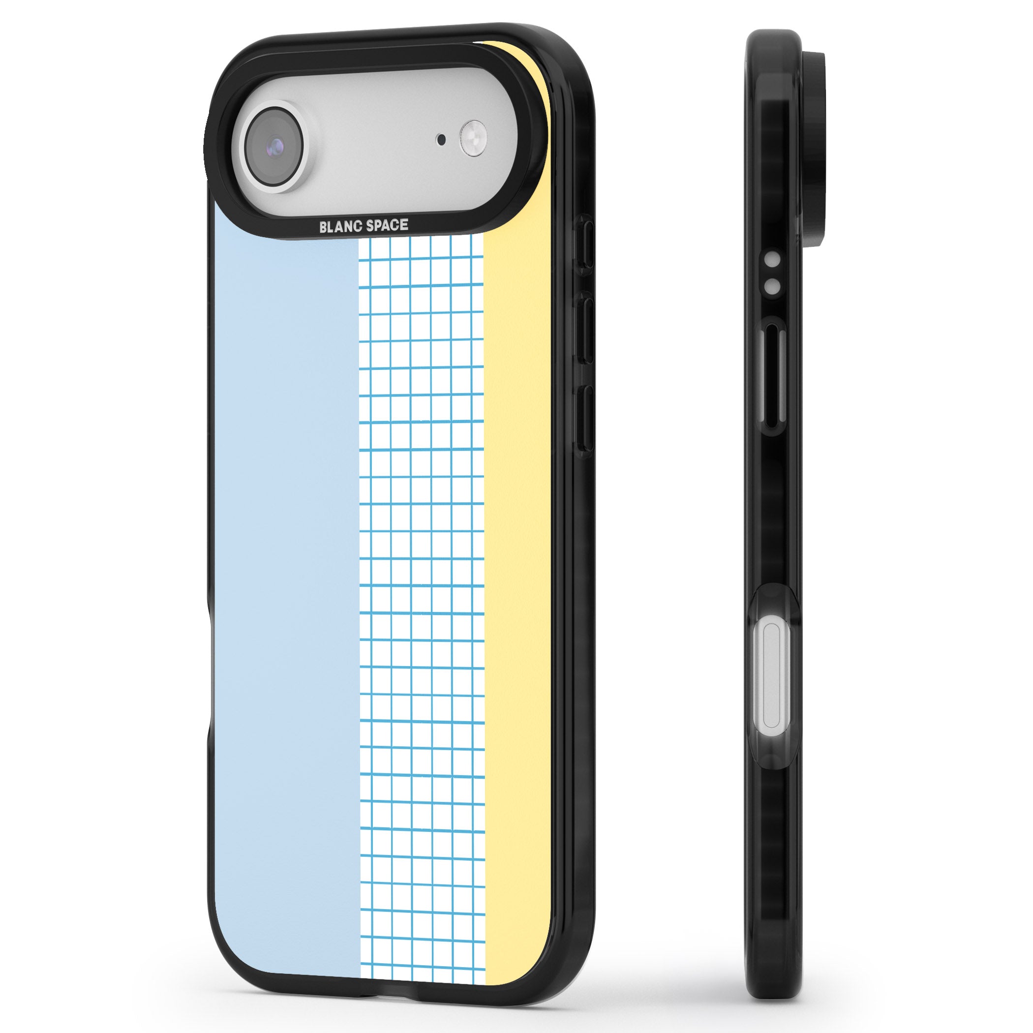 Abstract Grid Blue & Yellow iPhone 17 Air Impact Black Phone Case Side Profile