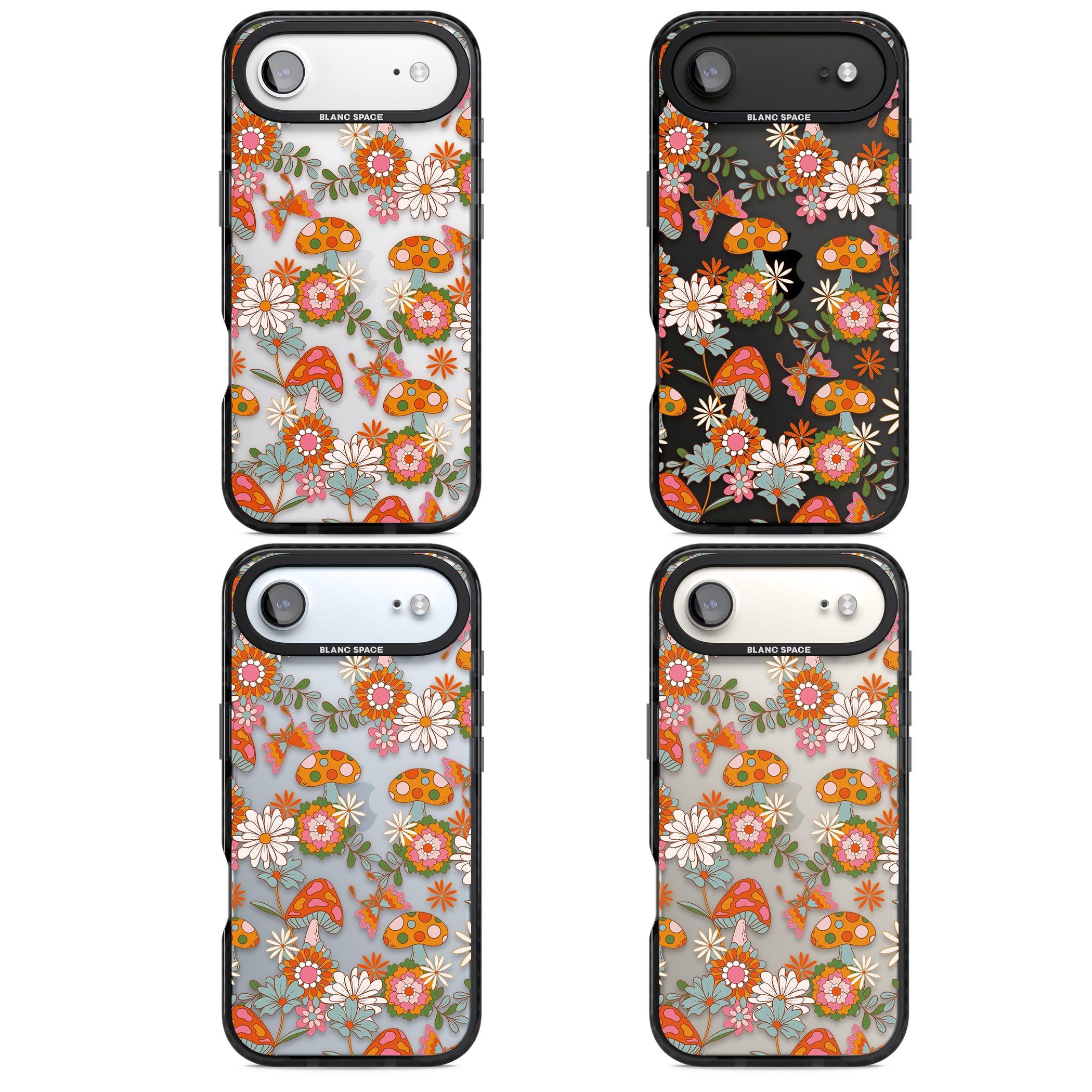Groovy Shrooms & Flowers iPhone 17 Air Impact Black Phone Case APT Impact Protection
