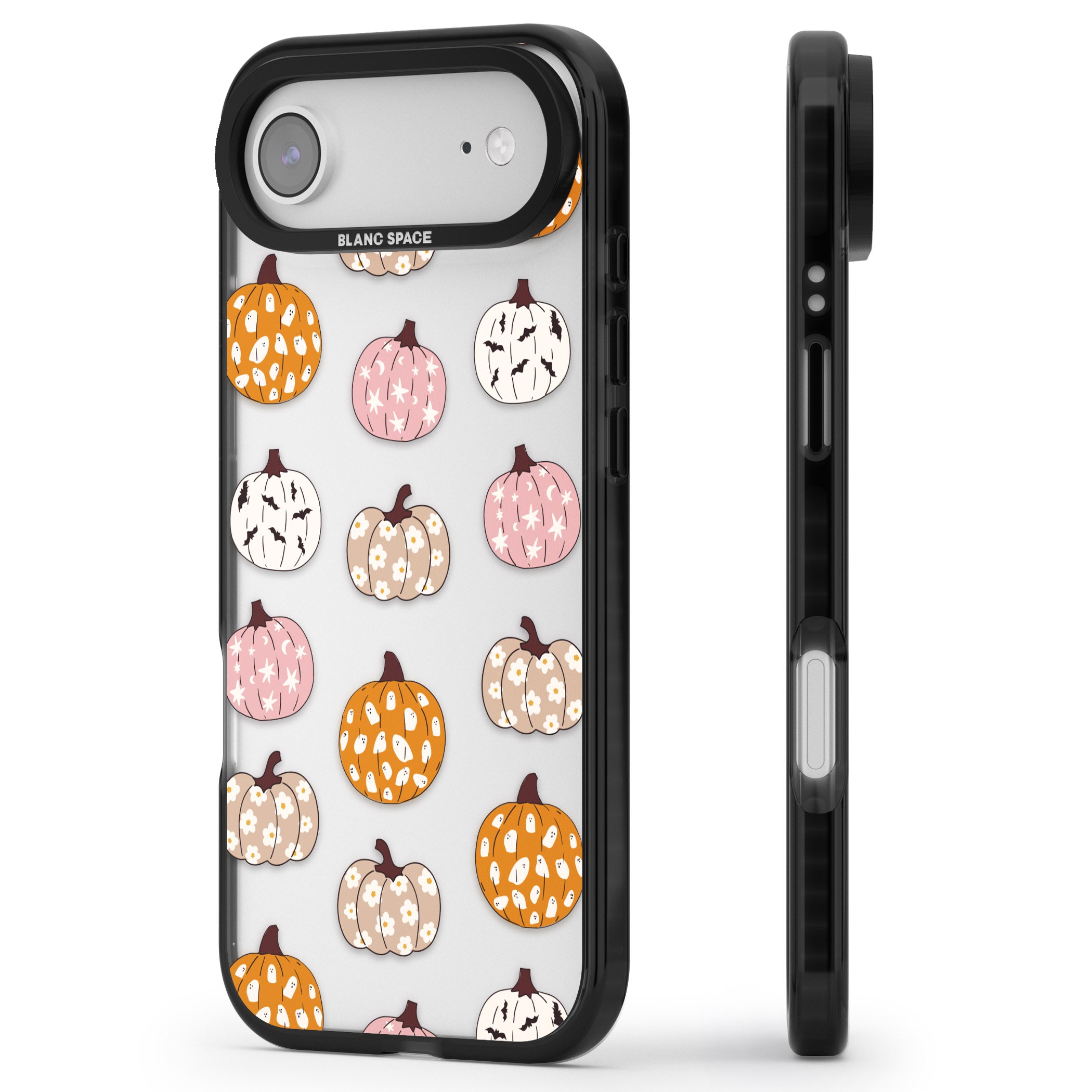 Floral Pumpkins iPhone 17 Air Impact Black Phone Case Side Profile