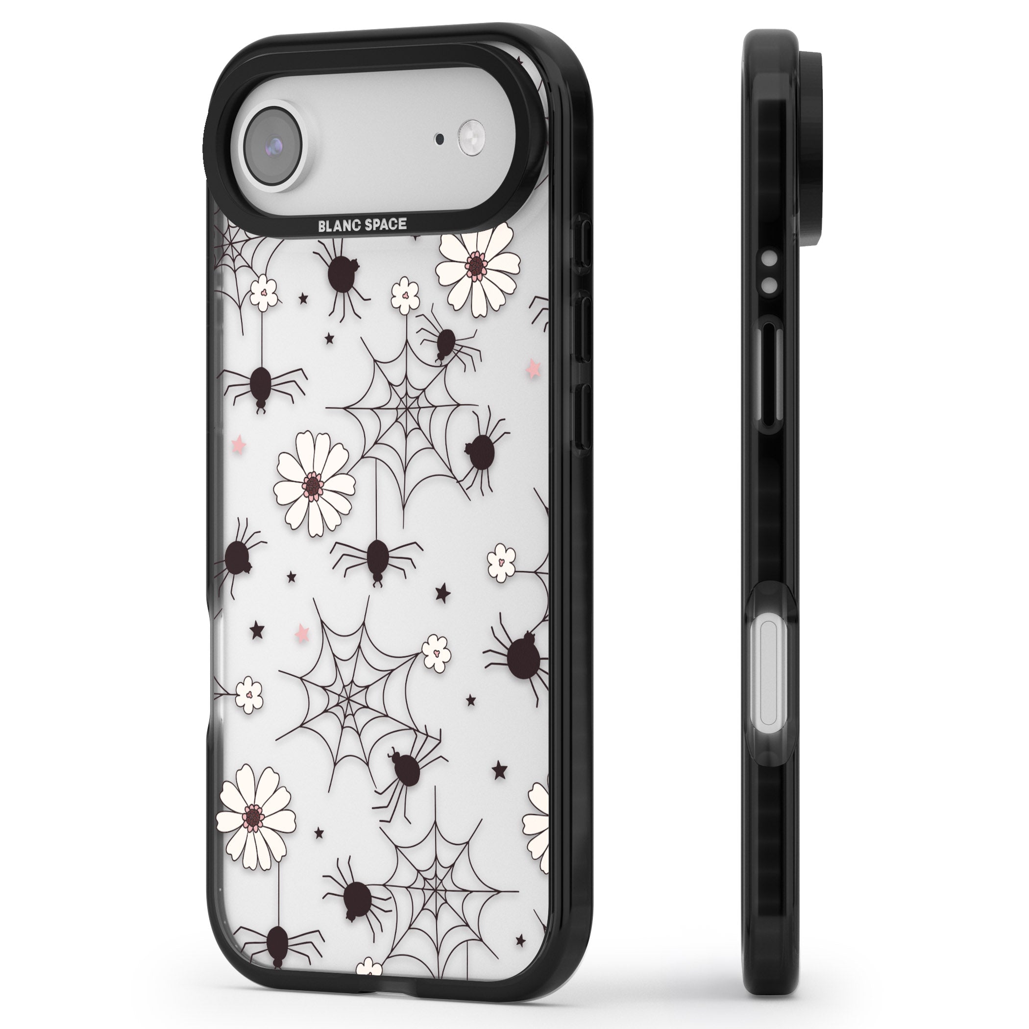 Spiders And Flowers Pattern iPhone 17 Air Impact Black Phone Case Side Profile