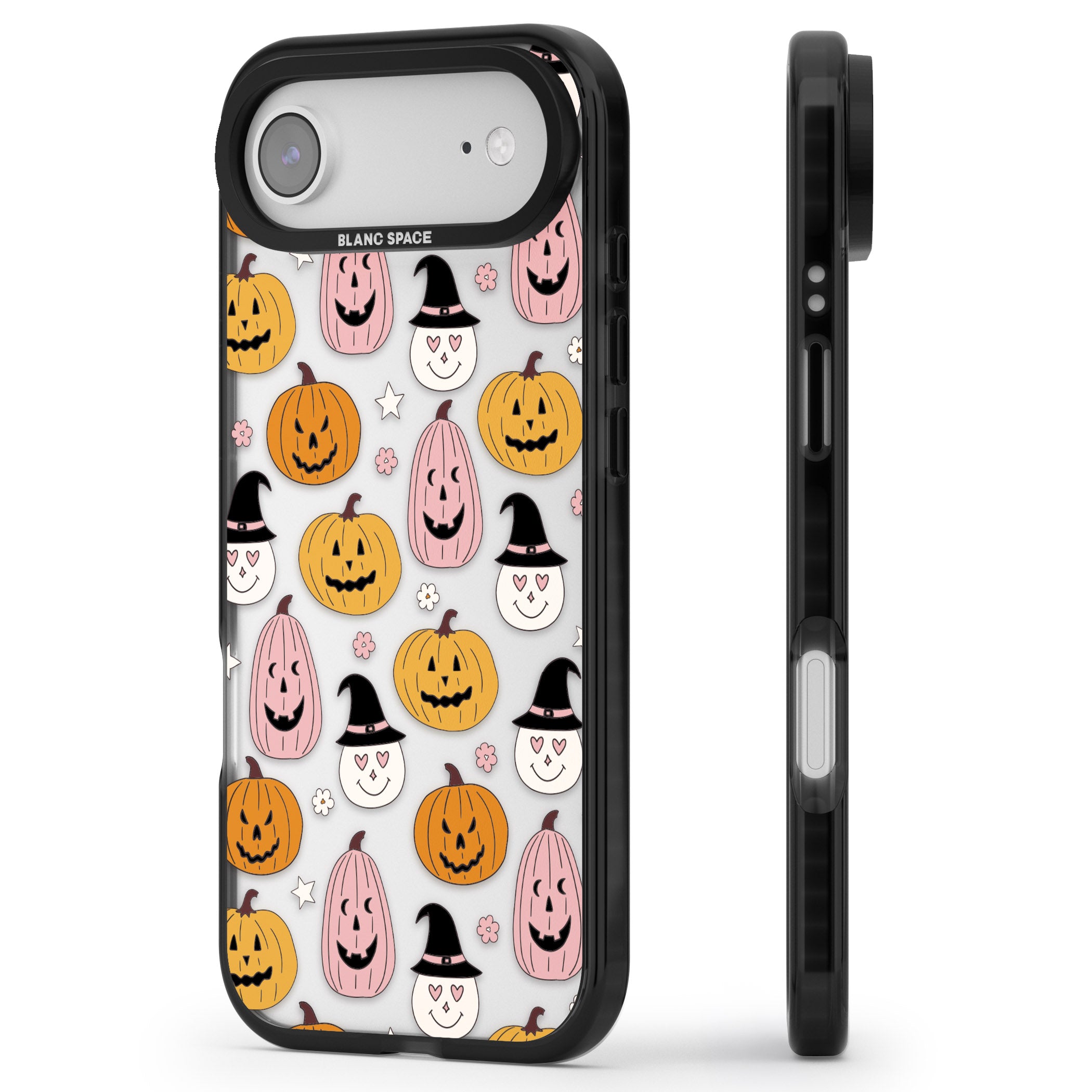 Witches And Pumpkins Pattern iPhone 17 Air Impact Black Phone Case Side Profile