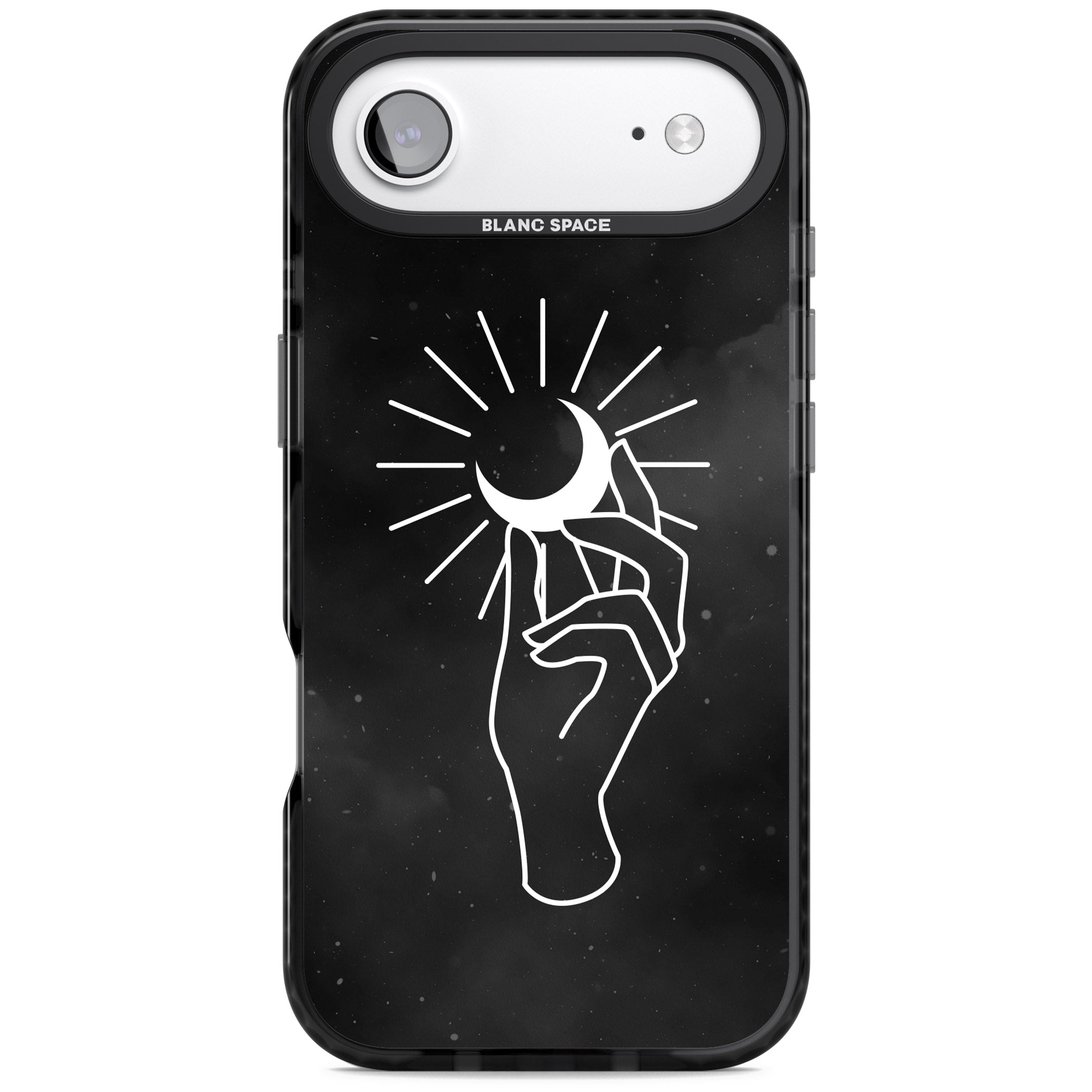 Hand Holding Celestial Moon iPhone 17 Air Impact Black Phone Case