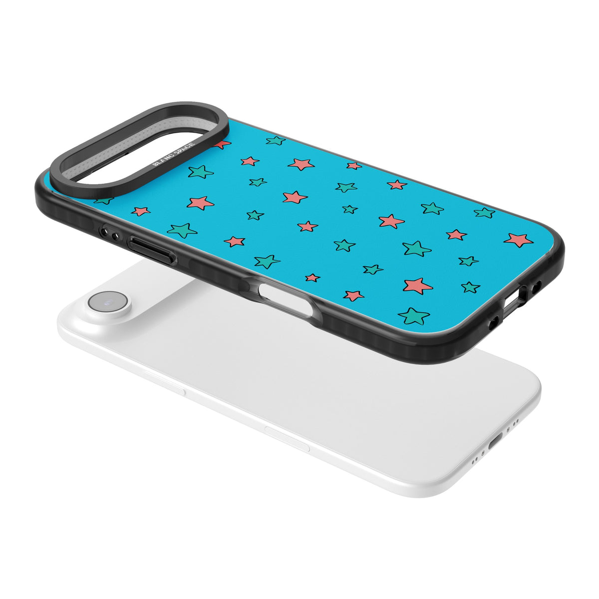 Blue Heartstopper Stars Pattern iPhone Air Impact Black Phone Case angled