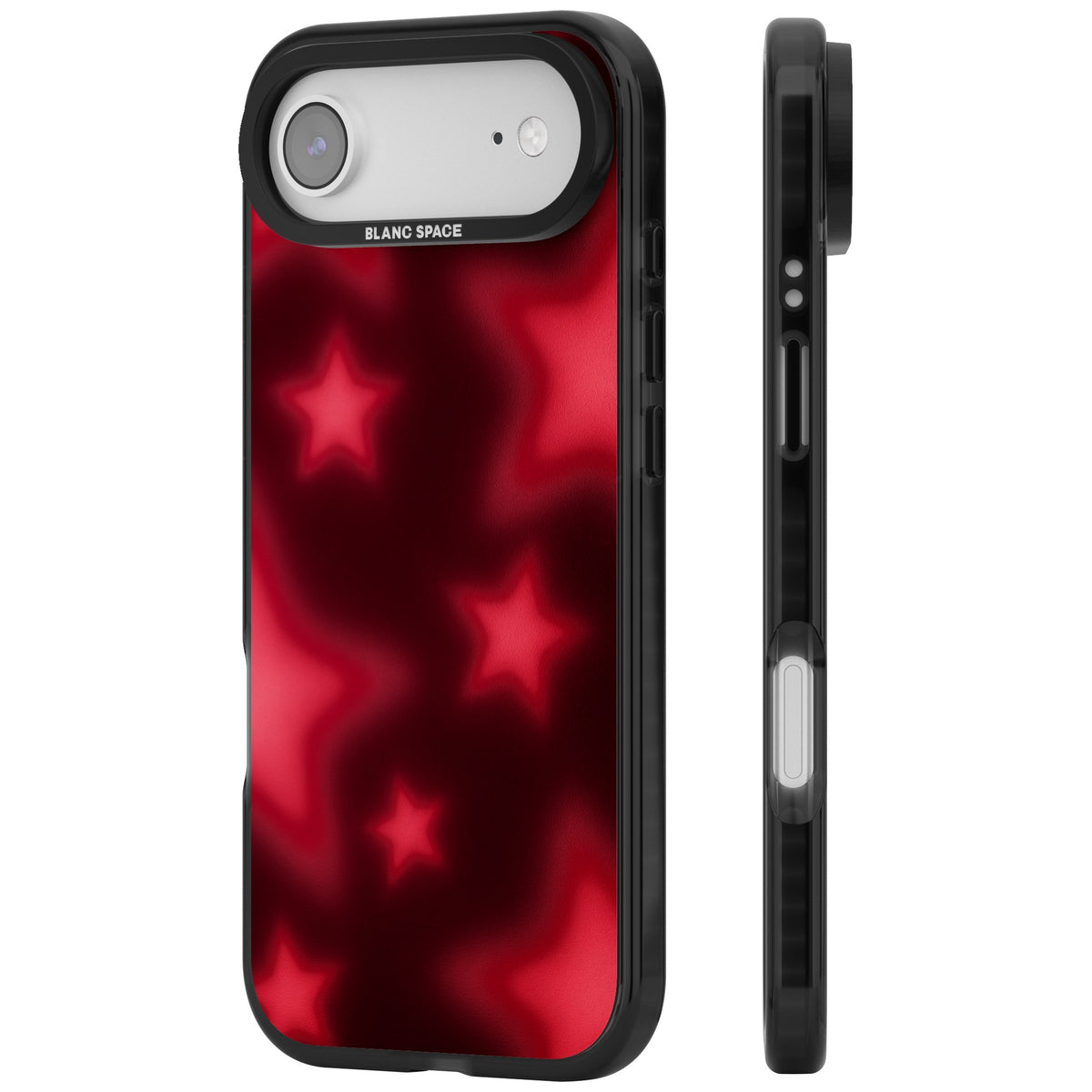 Afterglow Y2K iPhone case featuring blurred red aura stars, a dark crimson gradient and soft glowing haze iPhone Air / iPhone 17 Air Impact Black Phone Case side