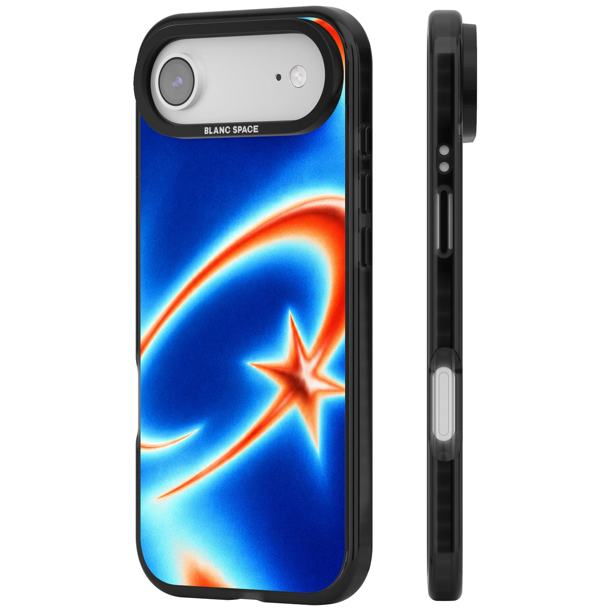 Starburn Y2K iPhone case featuring a glowing orange shooting star, sweeping comet trail and cobalt blue aura gradient iPhone Air / iPhone 17 Air Impact Black Phone Case side