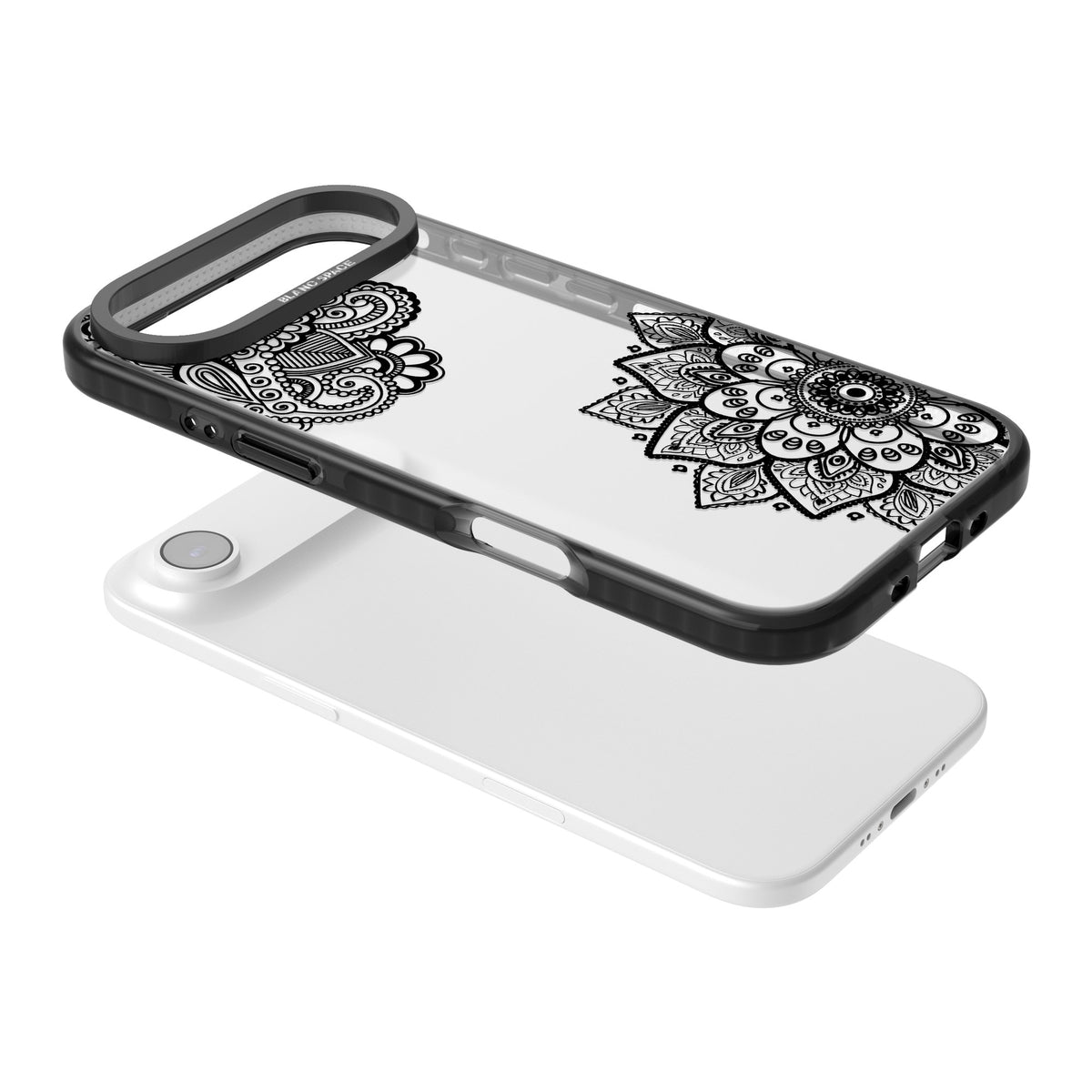 Black Henna Florals iPhone Air Impact Black Phone Case angled