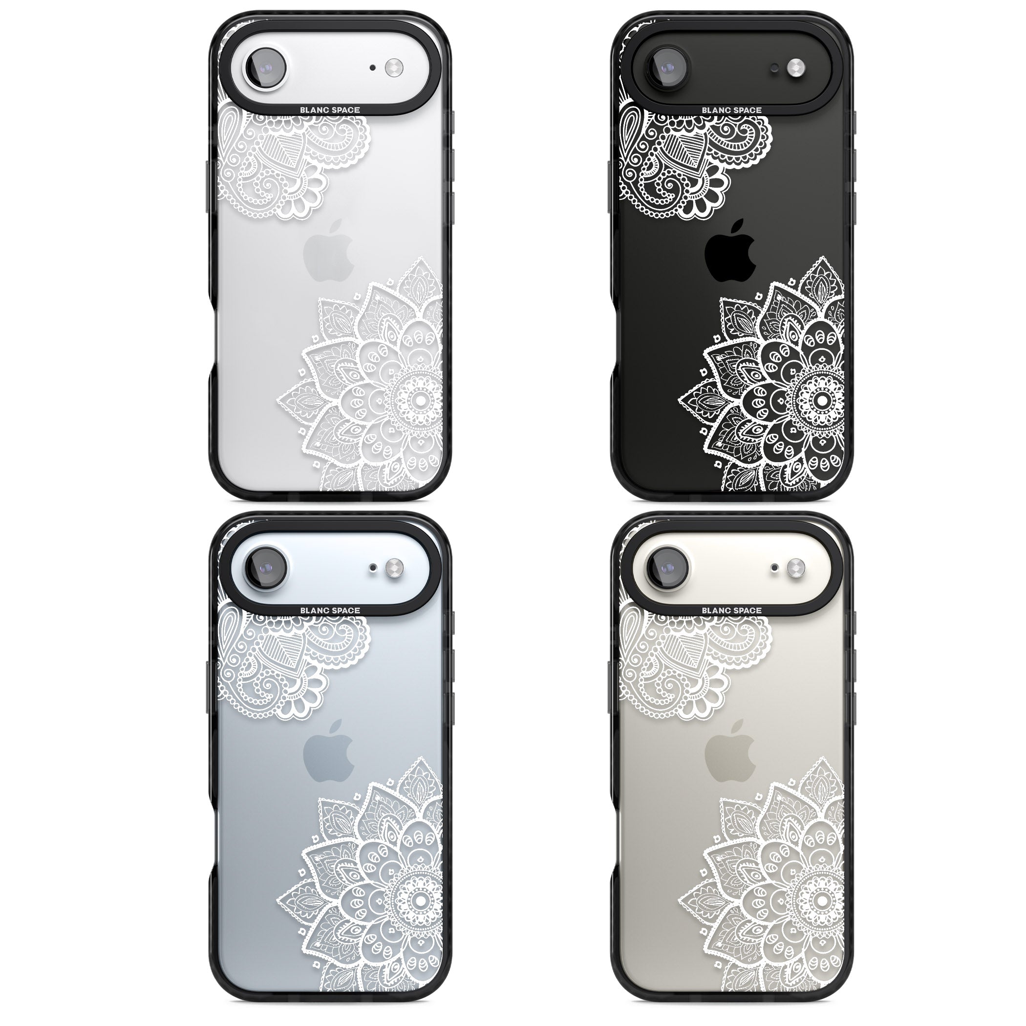 White Henna Florals iPhone 17 Air Impact Black Phone Case APT Impact Protection