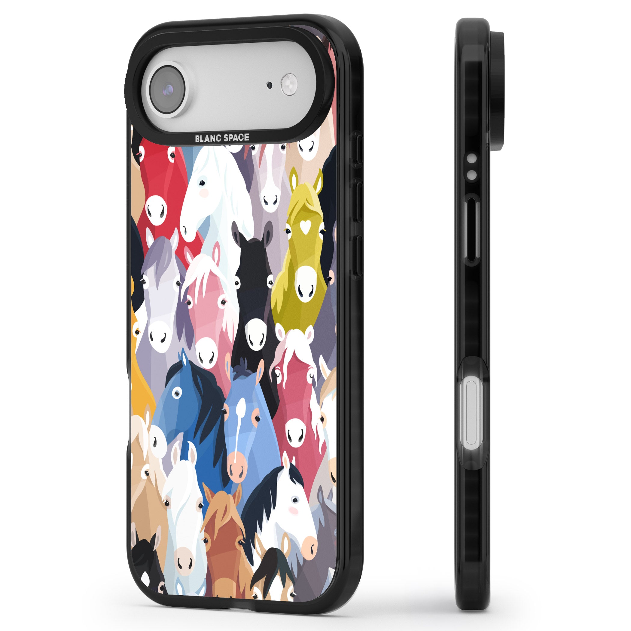 Colourful Horse Pattern iPhone 17 Air Impact Black Phone Case Side Profile
