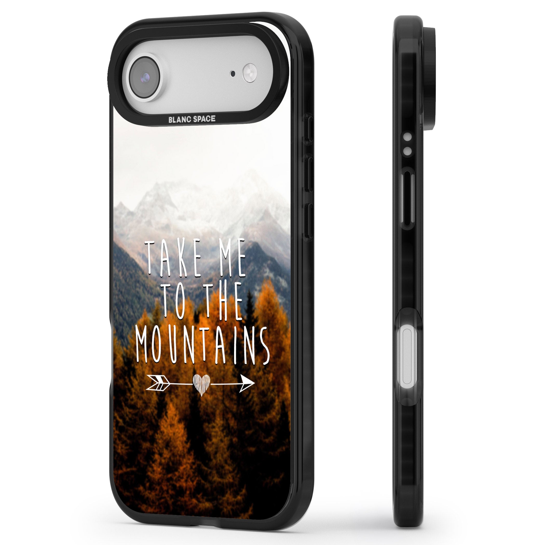 Take Me Mountains Quote iPhone 17 Air Impact Black Phone Case Side Profile