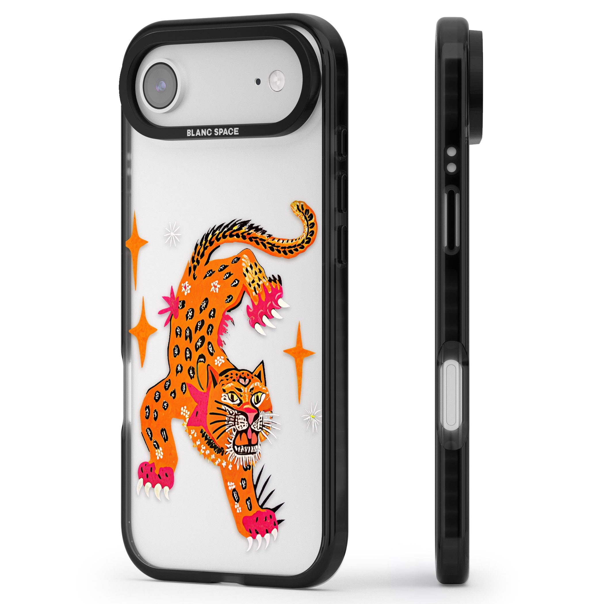 Fierce Jaguar Clear iPhone 17 Air Impact Black Phone Case Side Profile
