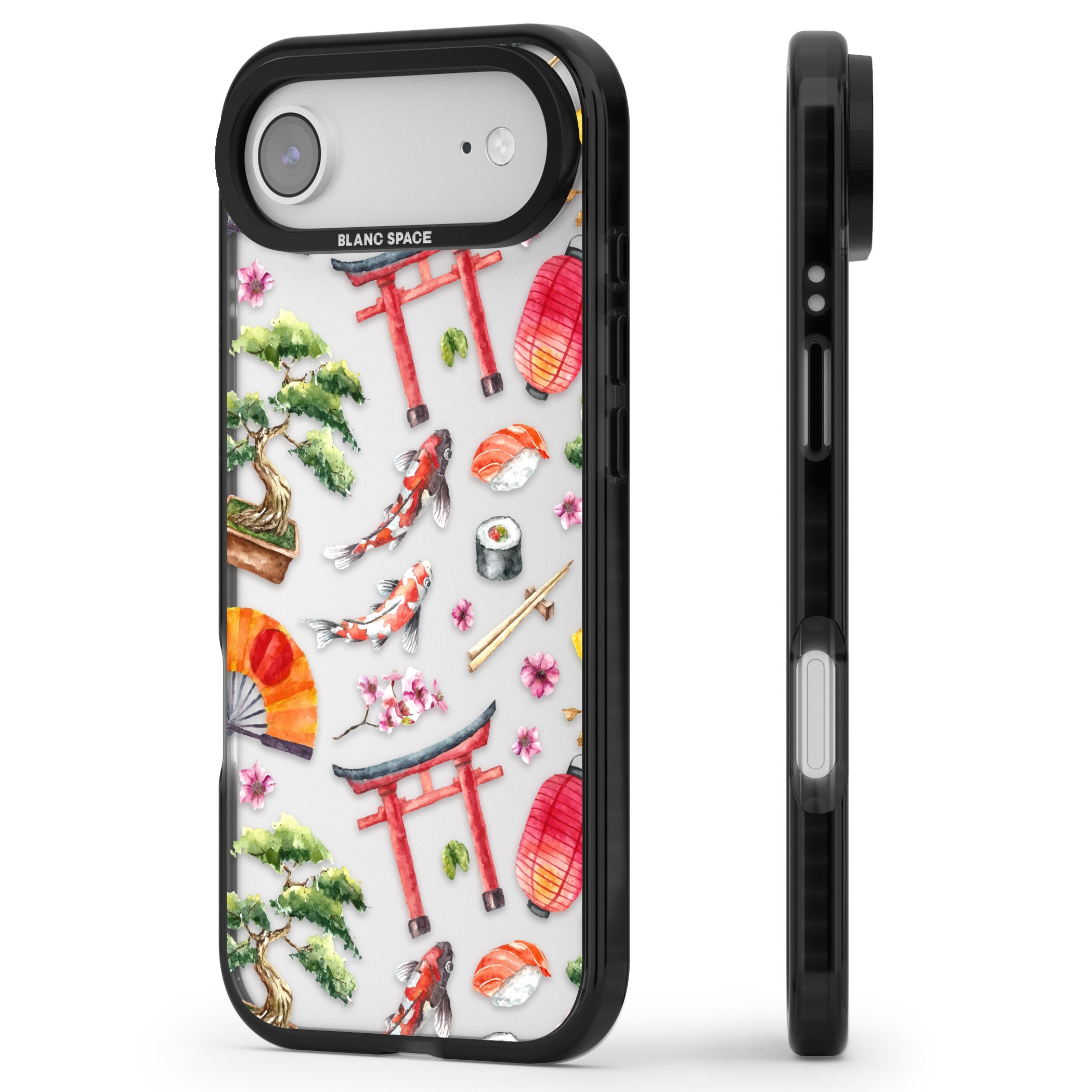 Japanese Watercolor iPhone 17 Air Impact Black Phone Case Side Profile