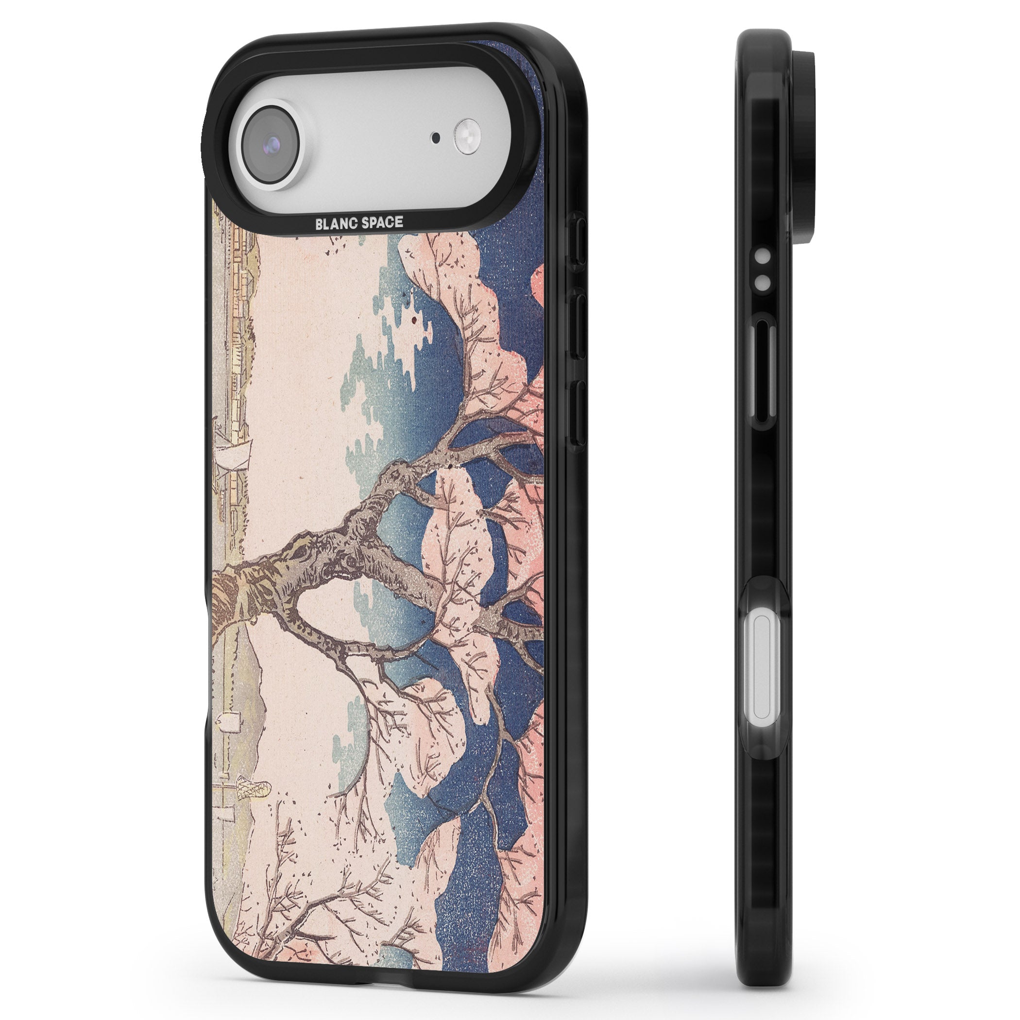 Vintage Japanese Illustrations Cherry Tree iPhone 17 Air Impact Black Phone Case Side Profile