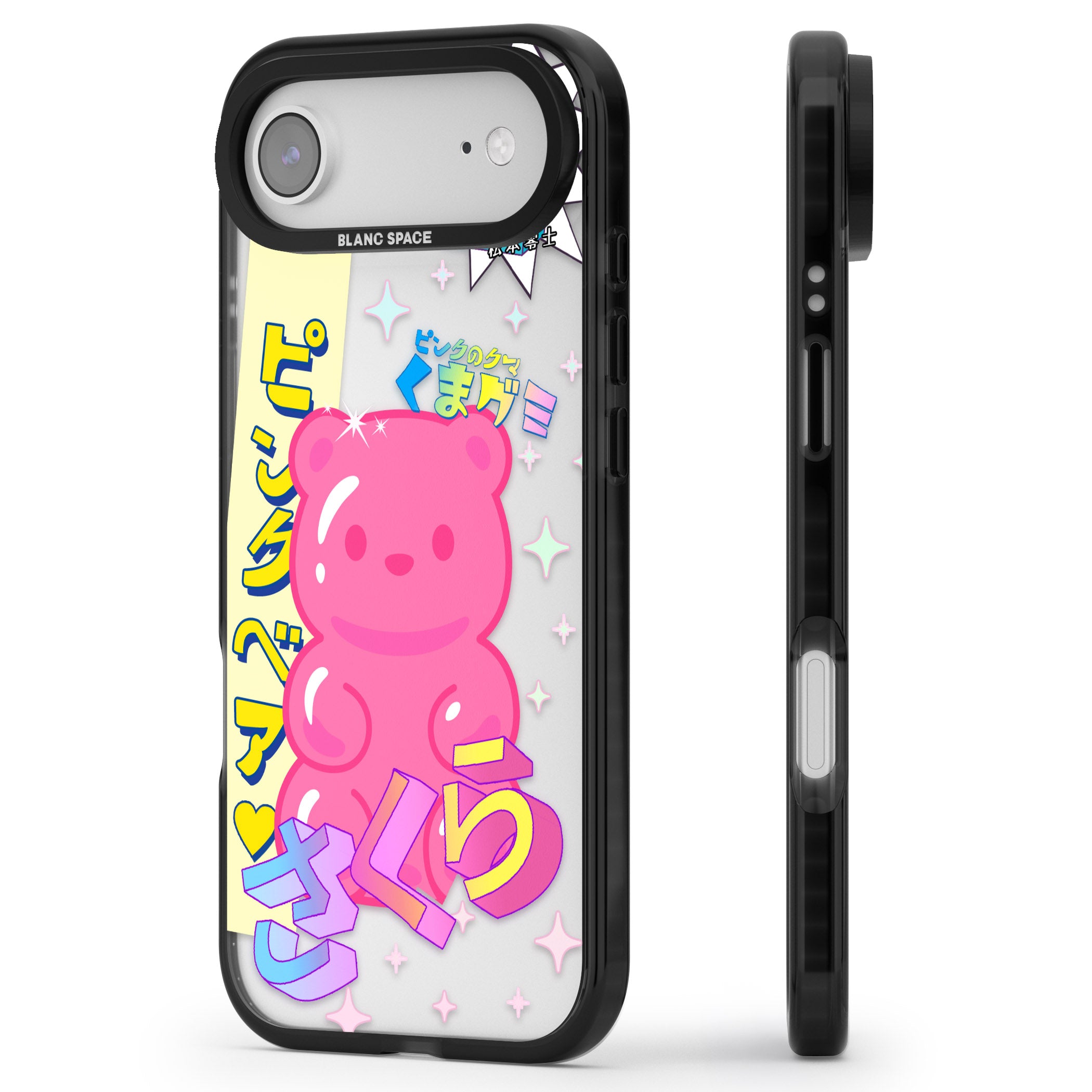 Kawaii Pink Bear Collage iPhone 17 Air Impact Black Phone Case Side Profile