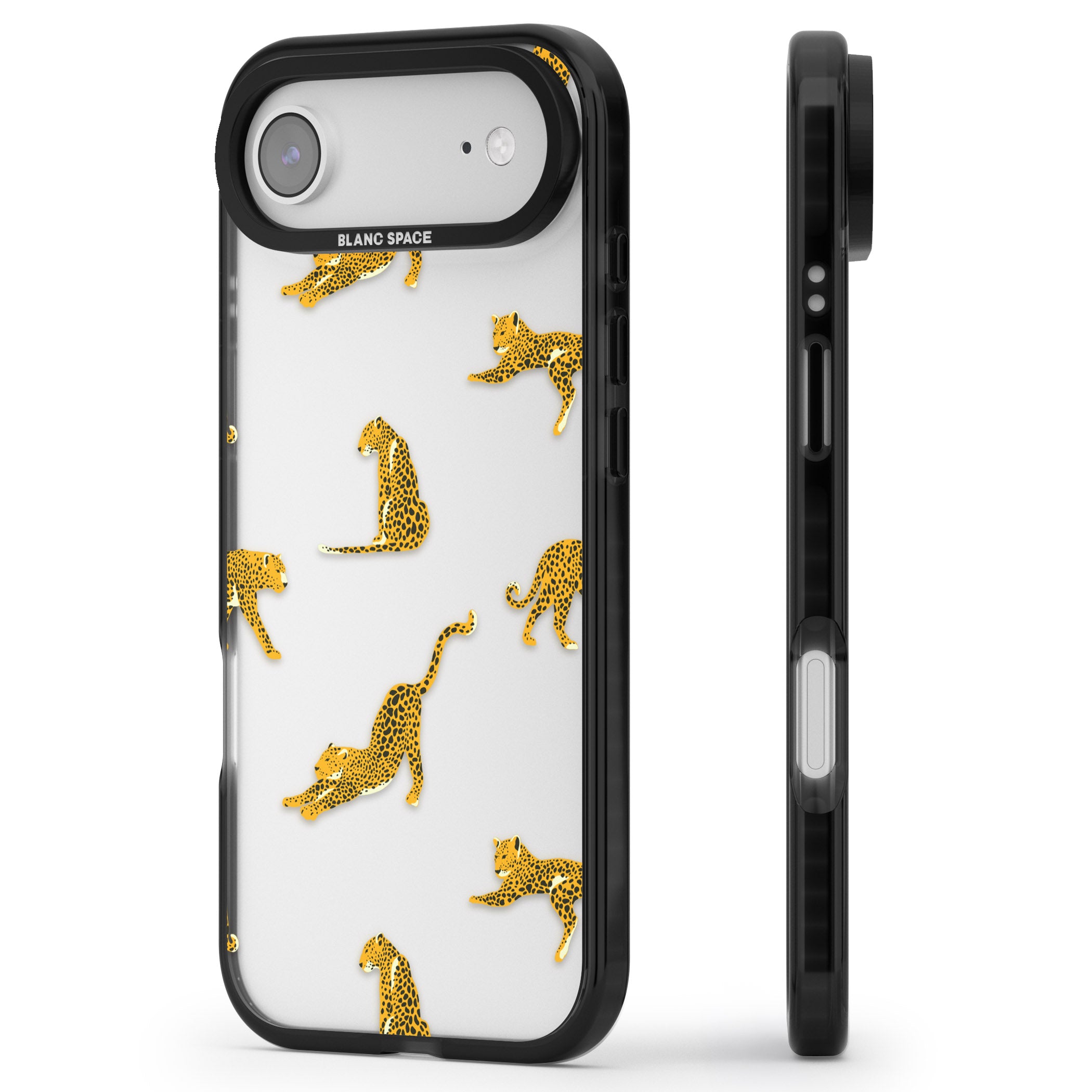 Leopard Spots iPhone 17 Air Impact Black Phone Case Side Profile