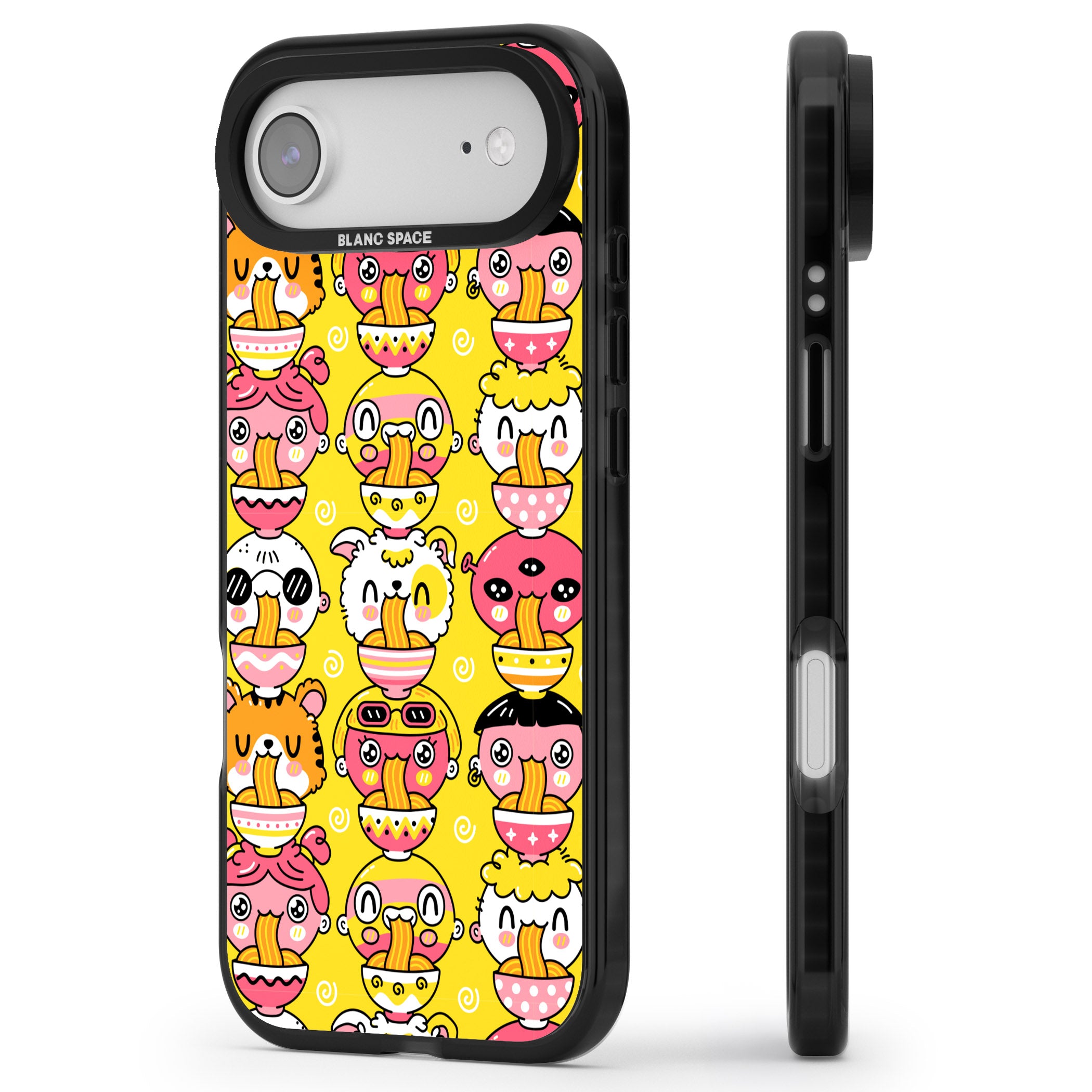 Ramen Noodle Kawaii Pattern iPhone 17 Air Impact Black Phone Case Side Profile
