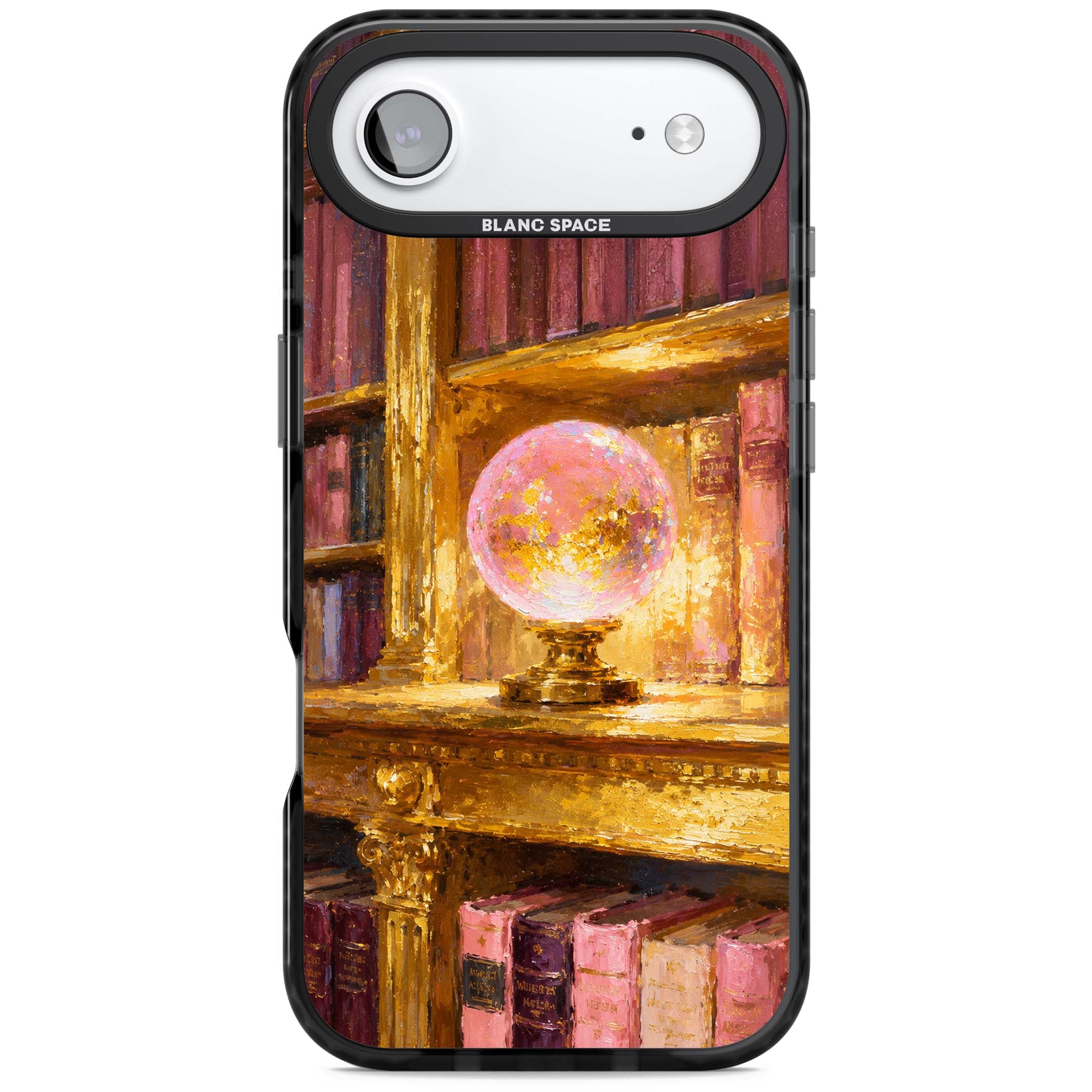 Gilded Library dark academia iPhone case featuring an oil painted crystal ball on a gilded library shelf with vintage | Clear Impact case for iPhone Air