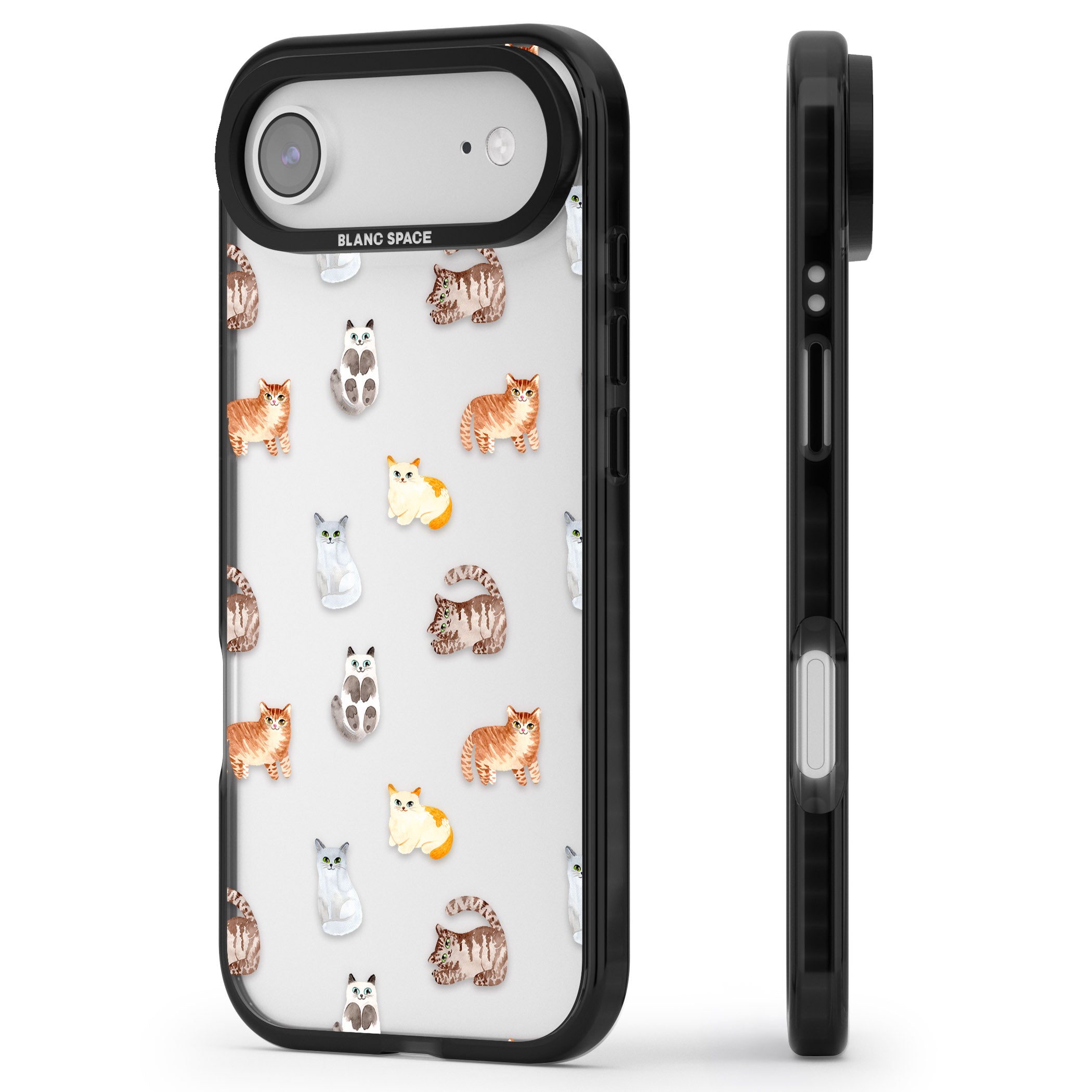 Cute Cat Pattern Classic iPhone 17 Air Impact Black Phone Case Side Profile