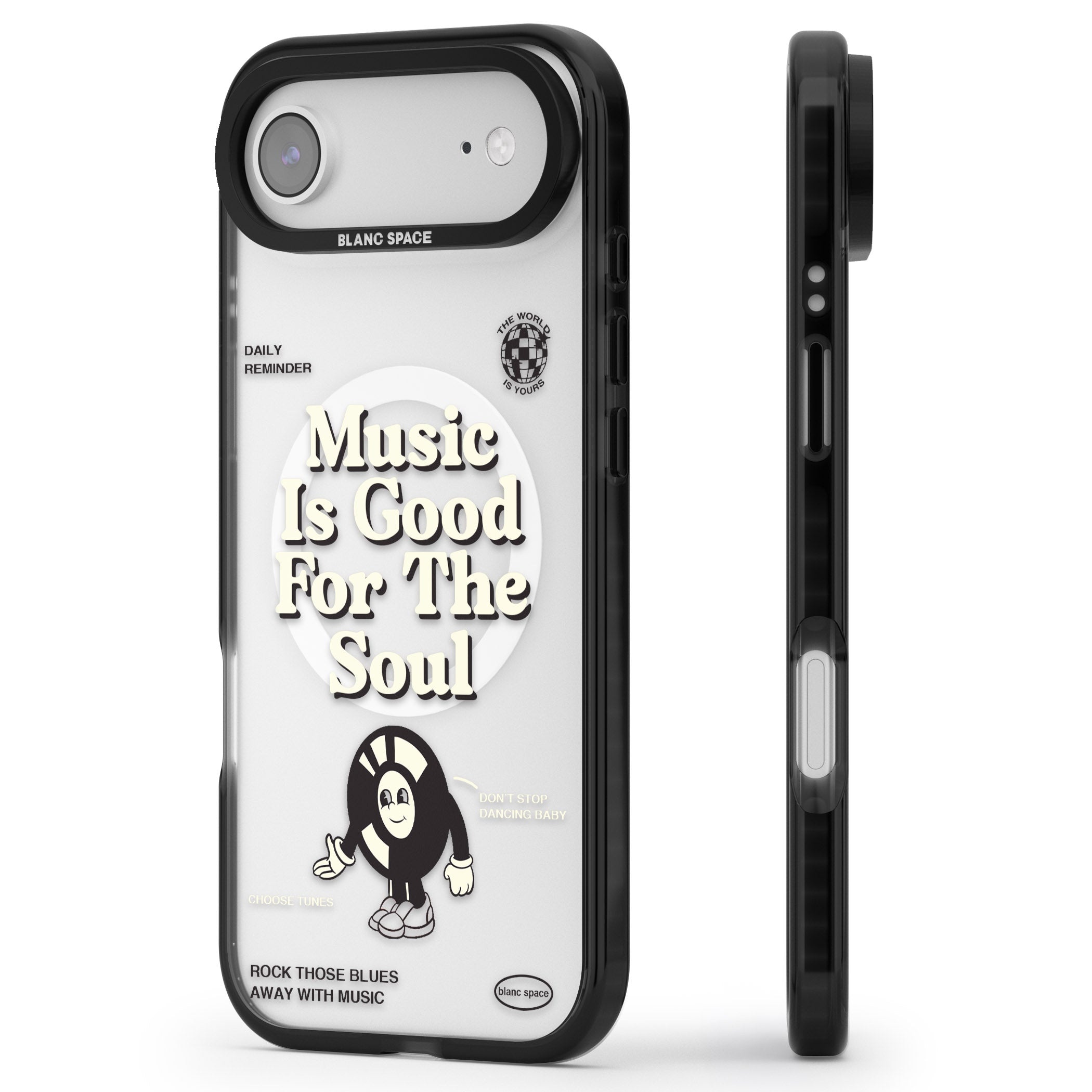 Music Is Good For The Soul iPhone 17 Air Impact Pro Black Phone Case Side Profile