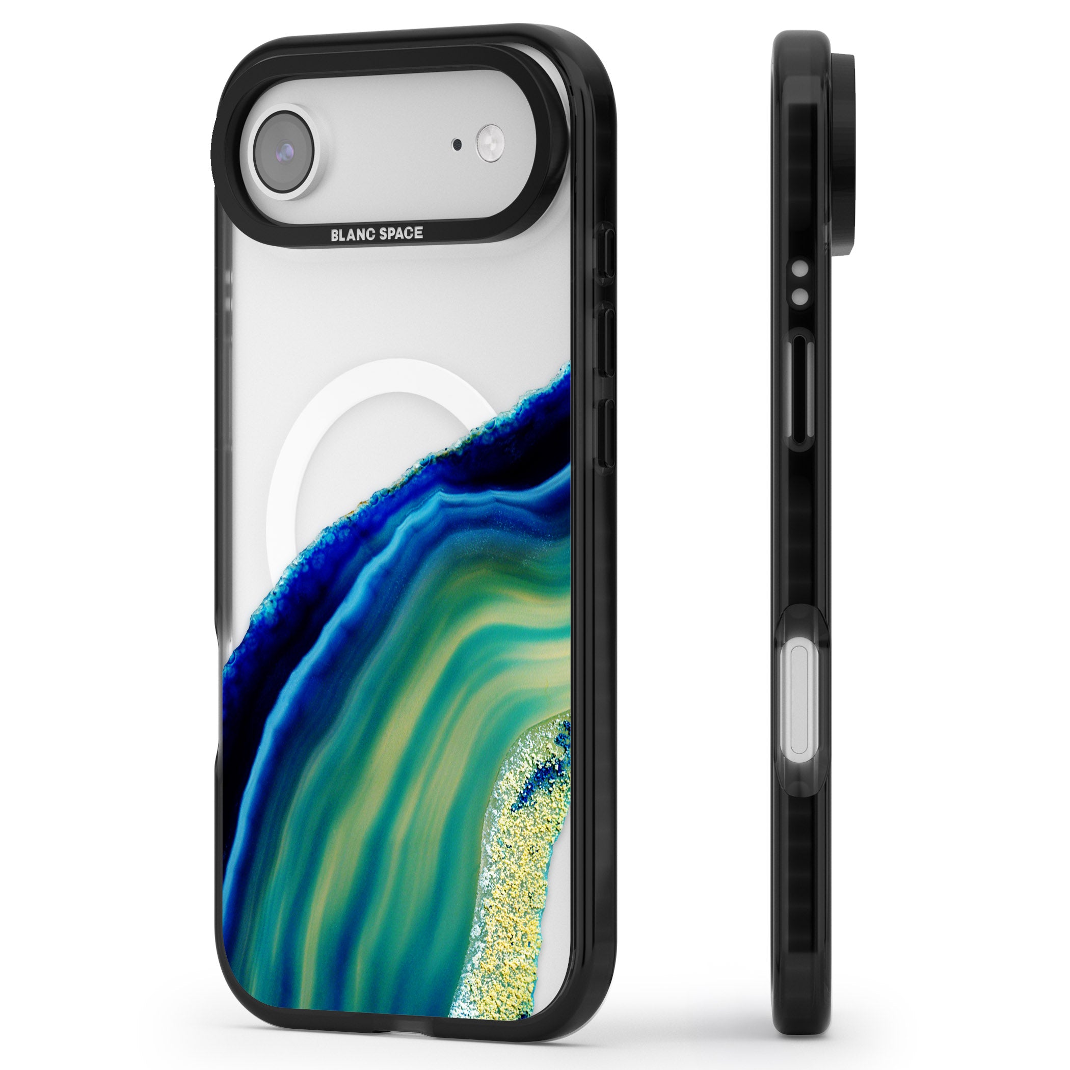 Green & Blue Emerald Geode iPhone 17 Air Impact Pro Black Phone Case Side Profile