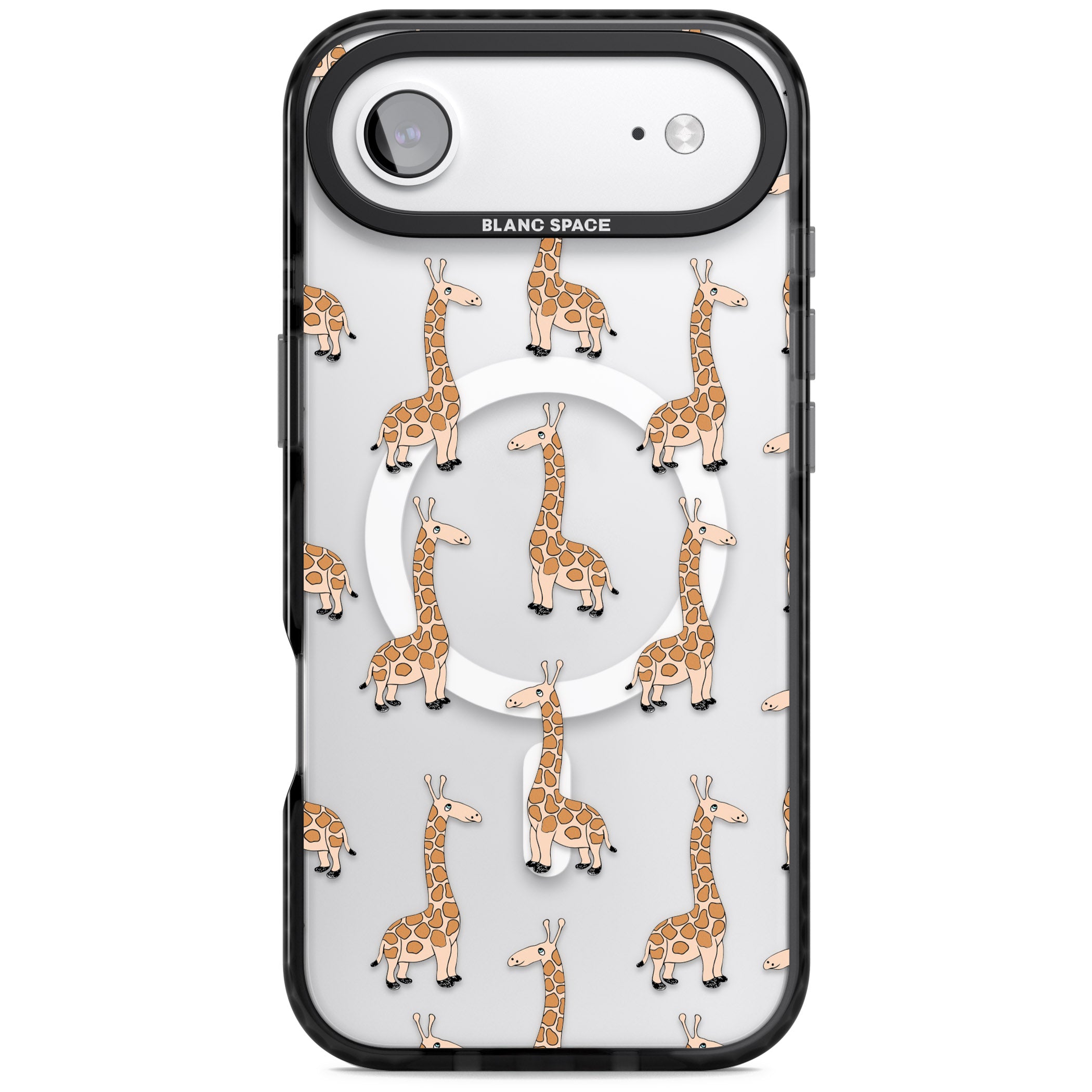 Cute Giraffe Pattern Clear iPhone 17 Air Impact Pro Black Phone Case