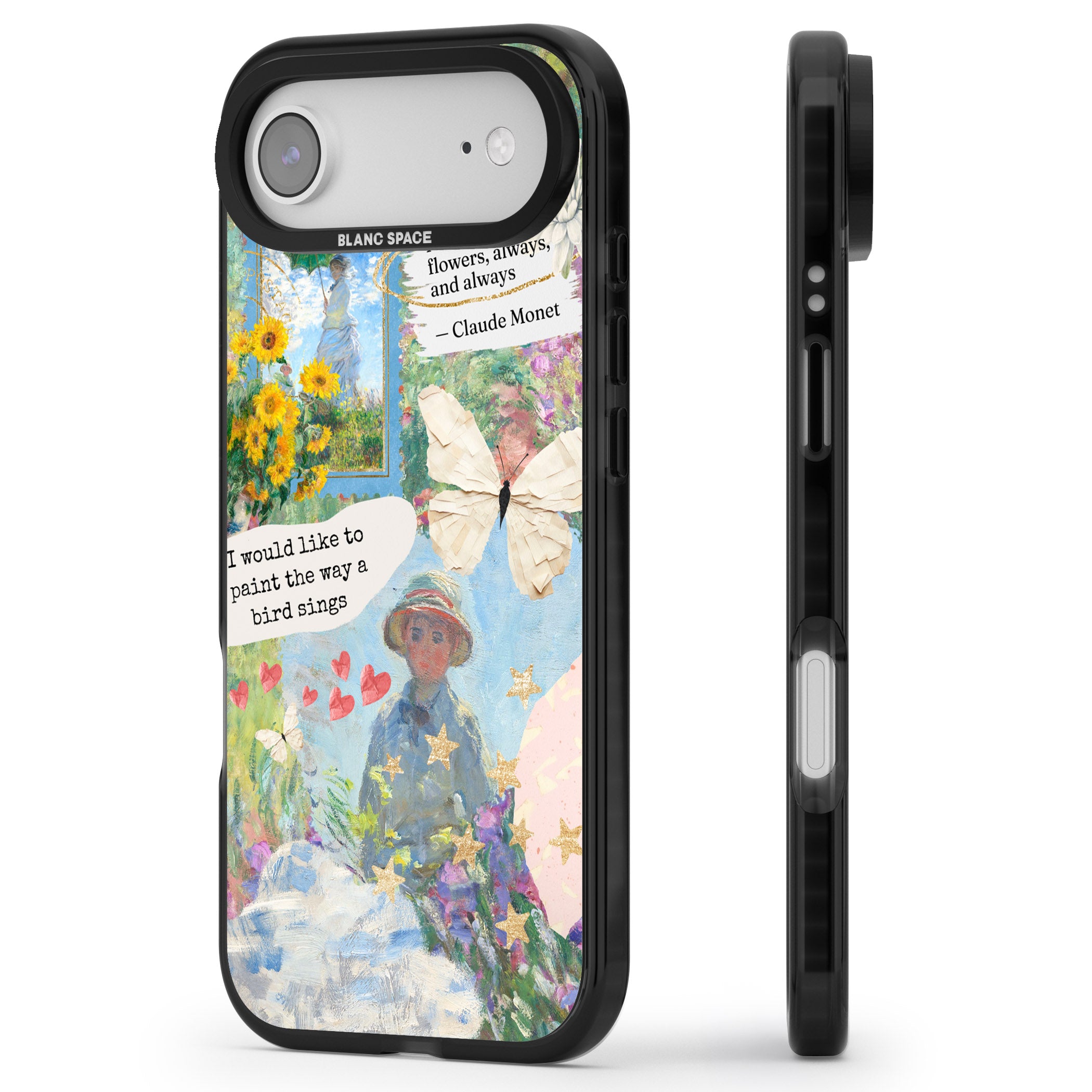 Monet 'Way A Bird Sings' Collage iPhone 17 Air Impact Pro Black Phone Case Side Profile