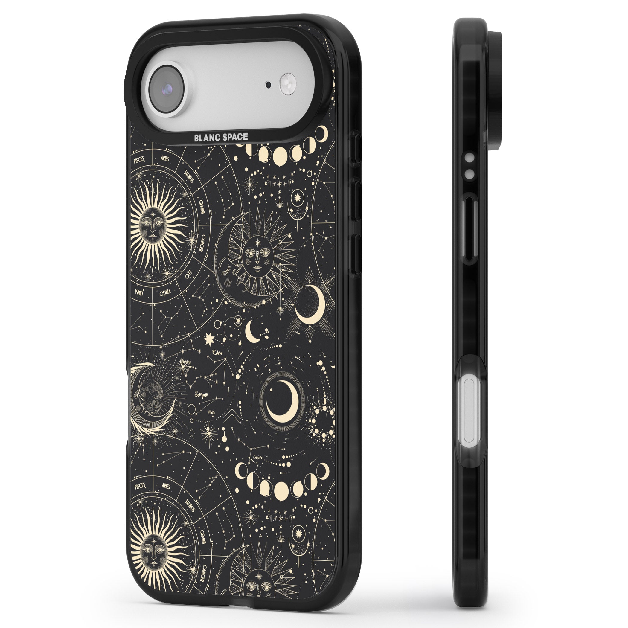 Celestial Suns, Moons & Zodiacs iPhone 17 Air Impact Pro Black Phone Case Side Profile
