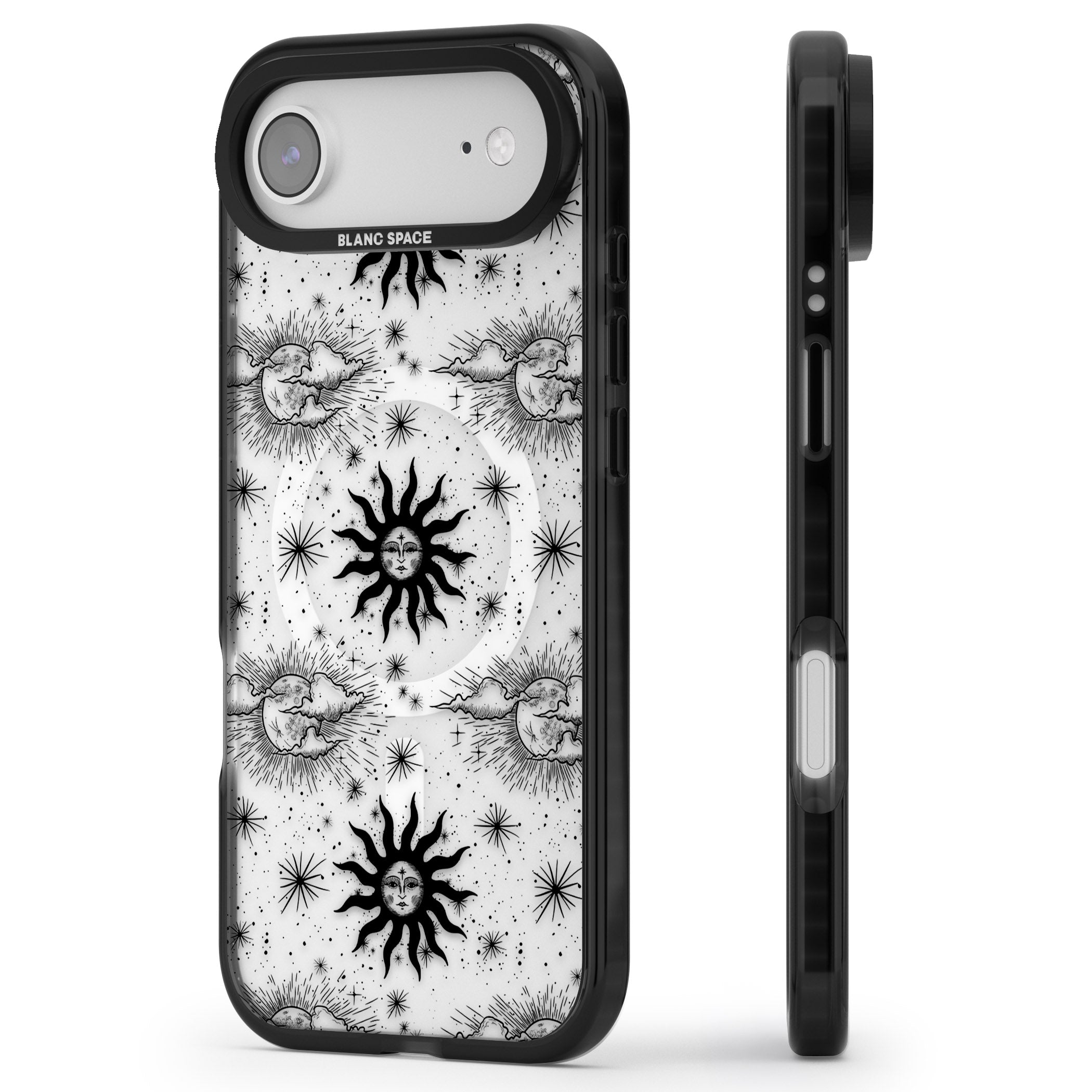 Vintage Sun & Moon iPhone 17 Air Impact Pro Black Phone Case Side Profile