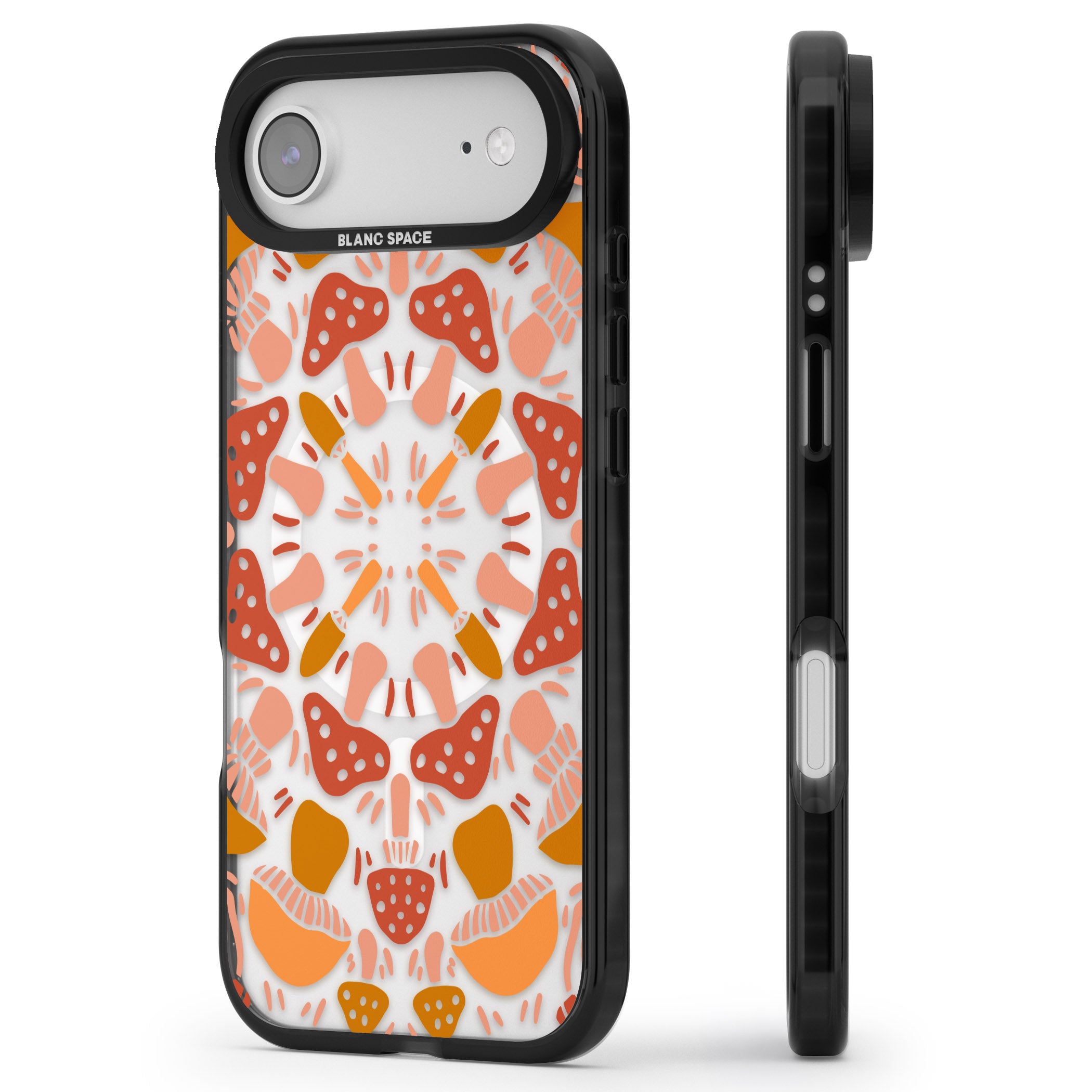 Mushroom Medley iPhone 17 Air Impact Pro Black Phone Case Side Profile