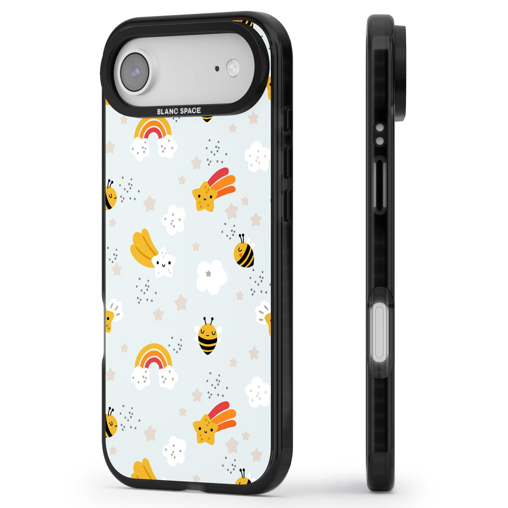 Sweet As Honey Patterns: Bees & Rainbows iPhone 17 Air Impact Pro Black Phone Case Side Profile