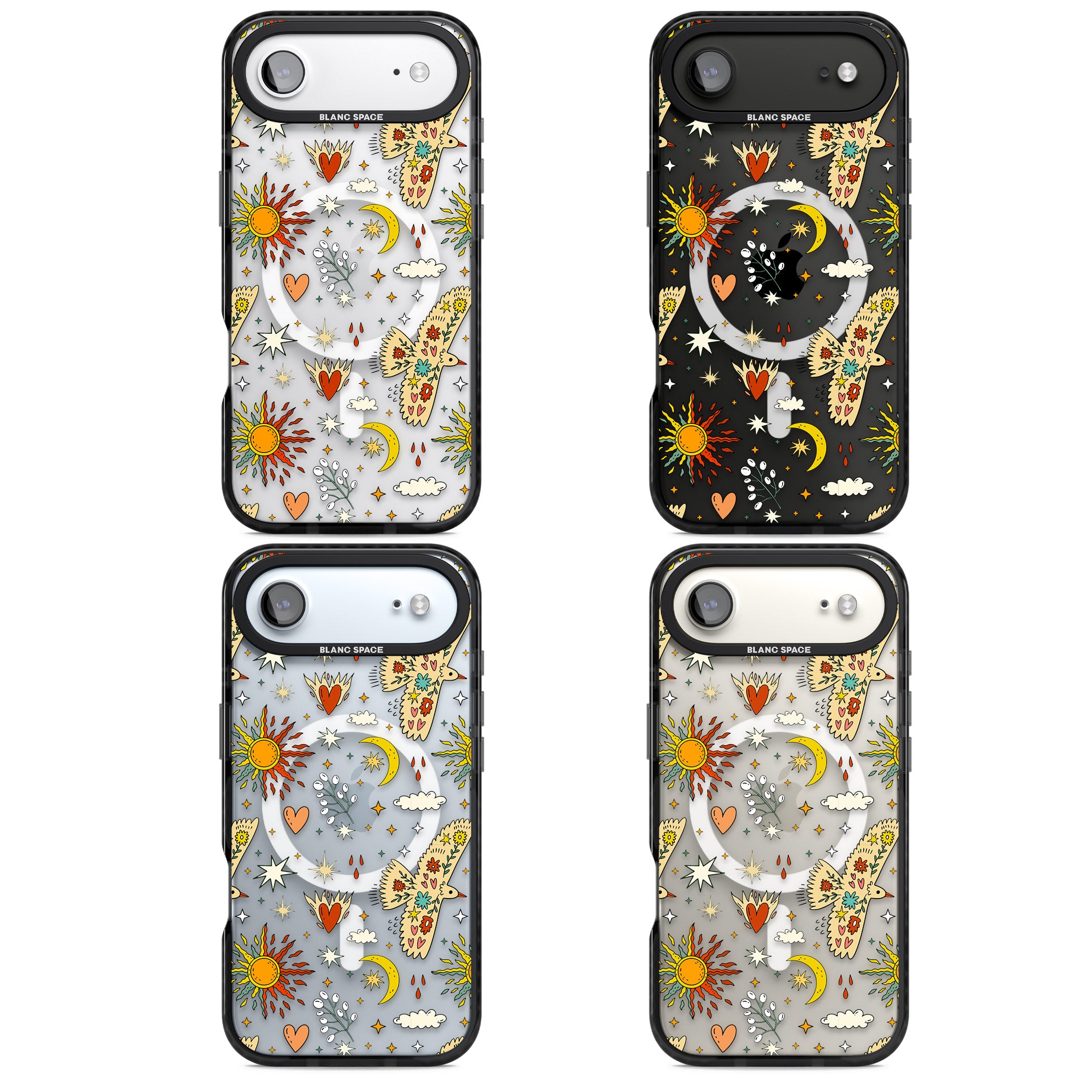 Boho Celestial Floral Bird Sun iPhone 17 Air Impact Pro Black Phone Case APT Impact Protection