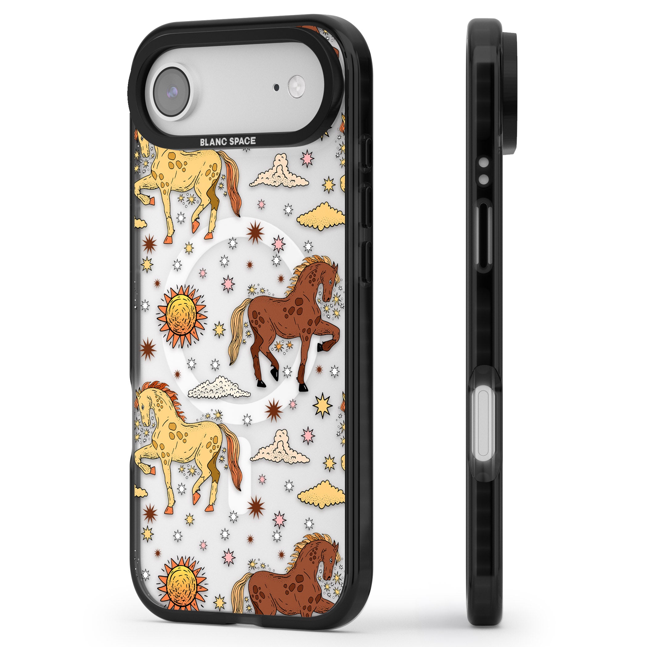 Boho Celestial Wild Horses iPhone 17 Air Impact Pro Black Phone Case Side Profile