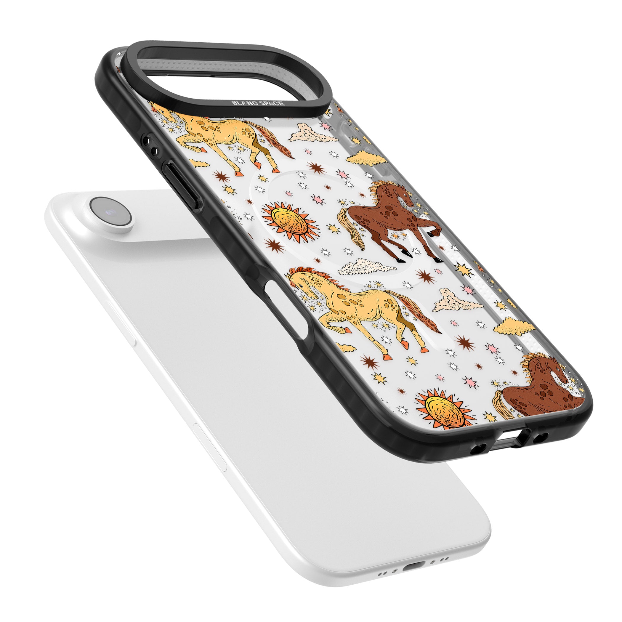 Boho Celestial Wild Horses iPhone 17 Air Impact Pro Black Phone Case Colours