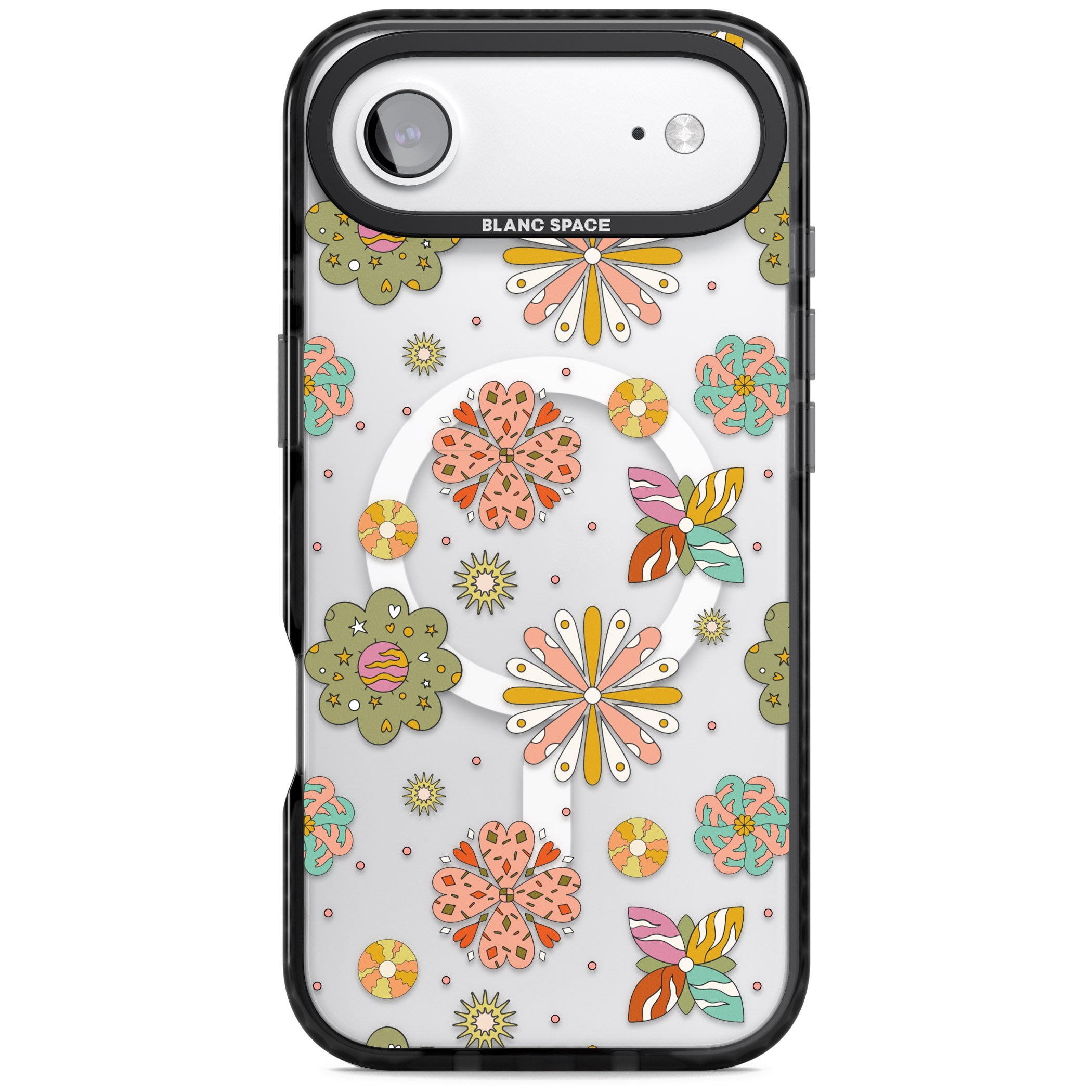 Boho Celestial Psychedelic Floral iPhone 17 Air Impact Pro Black Phone Case