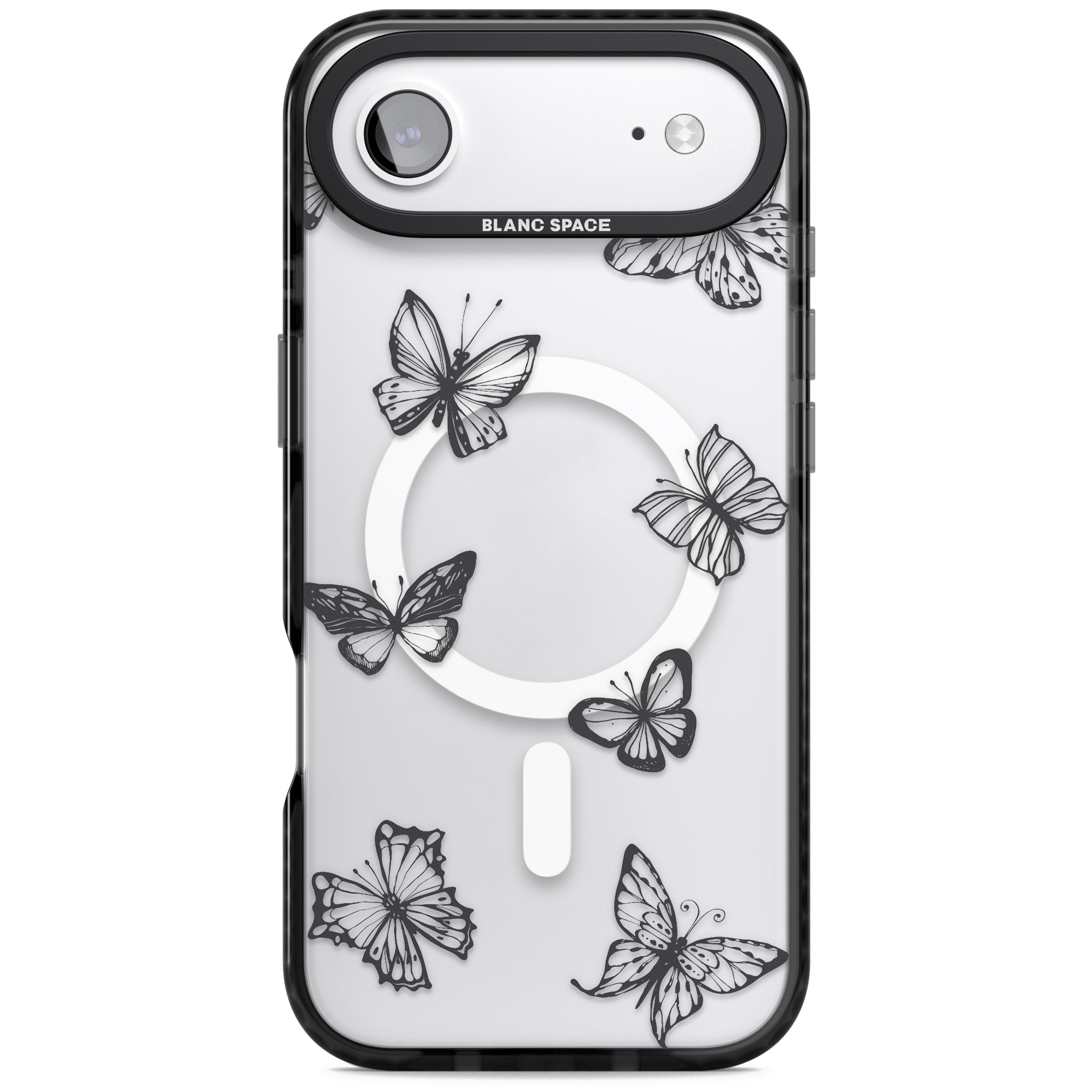 Grey Butterfly Line Pattern iPhone 17 Air Impact Pro Black Phone Case