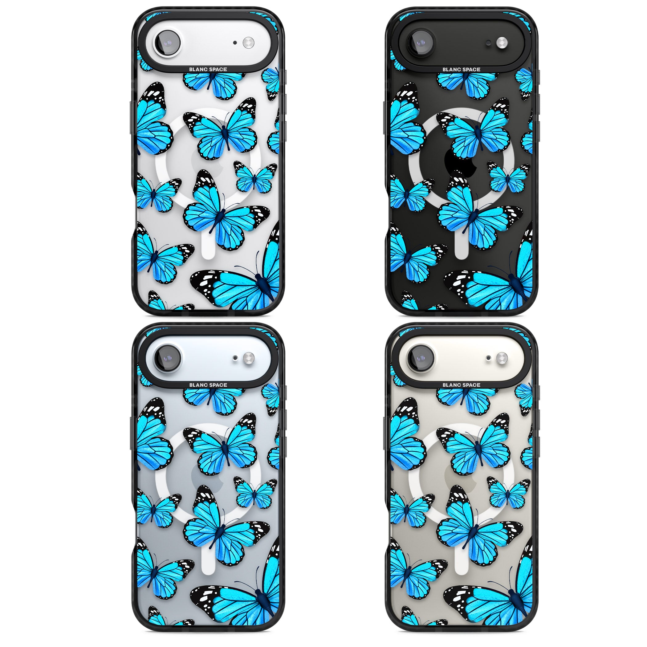 Blue Butterflies iPhone 17 Air Impact Pro Black Phone Case APT Impact Protection
