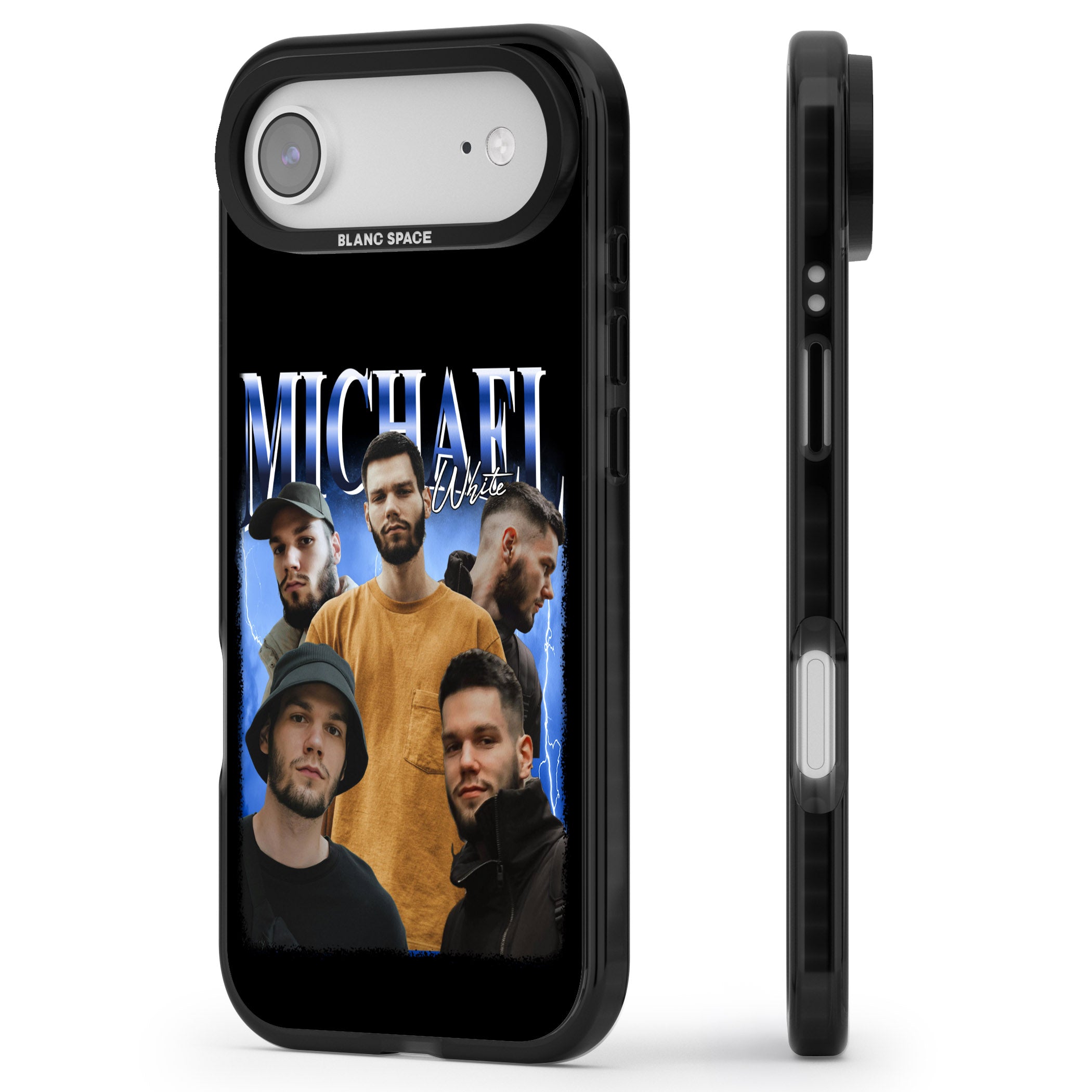 Personalised Airbrush Name & Photo Collage (Blue) iPhone 17 Air Impact Pro Black Phone Case Side Profile