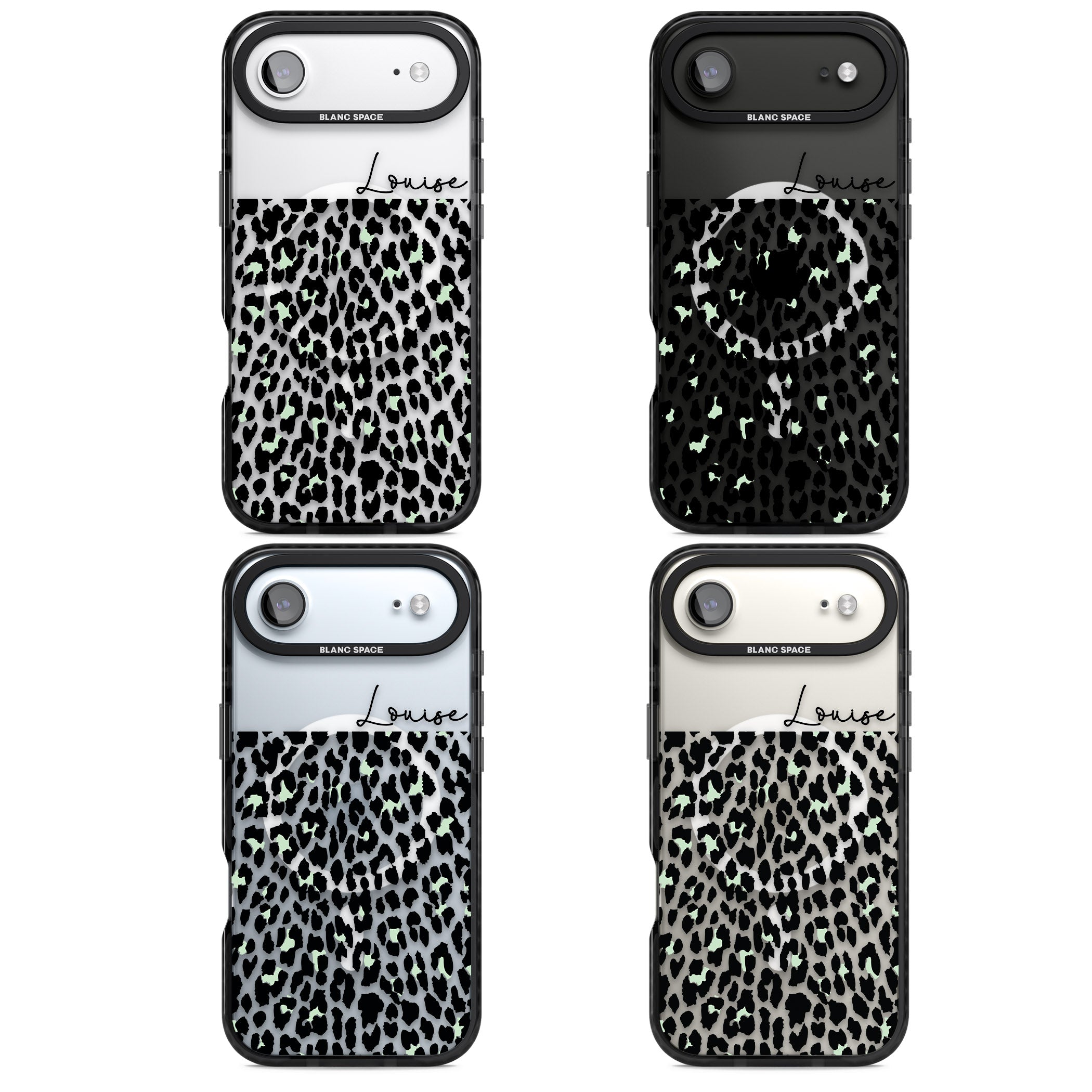 Personalised Seafoam Leopard iPhone 17 Air Impact Pro Black Phone Case APT Impact Protection