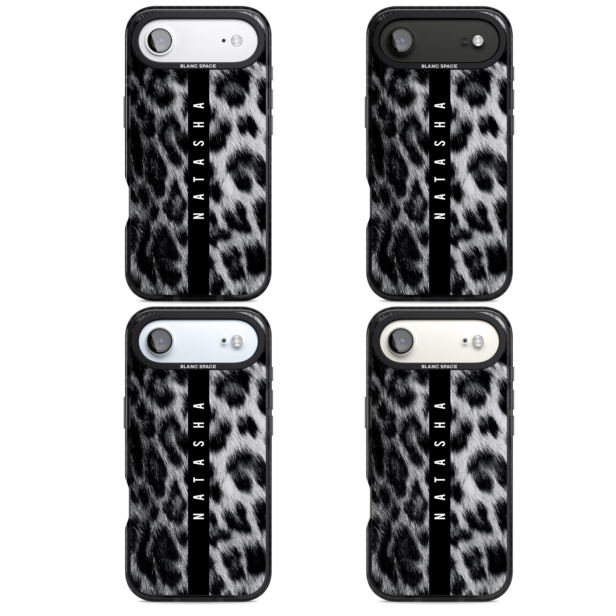 Personalised Snow Leopard Print iPhone 17 Air Impact Pro Black Phone Case APT Impact Protection