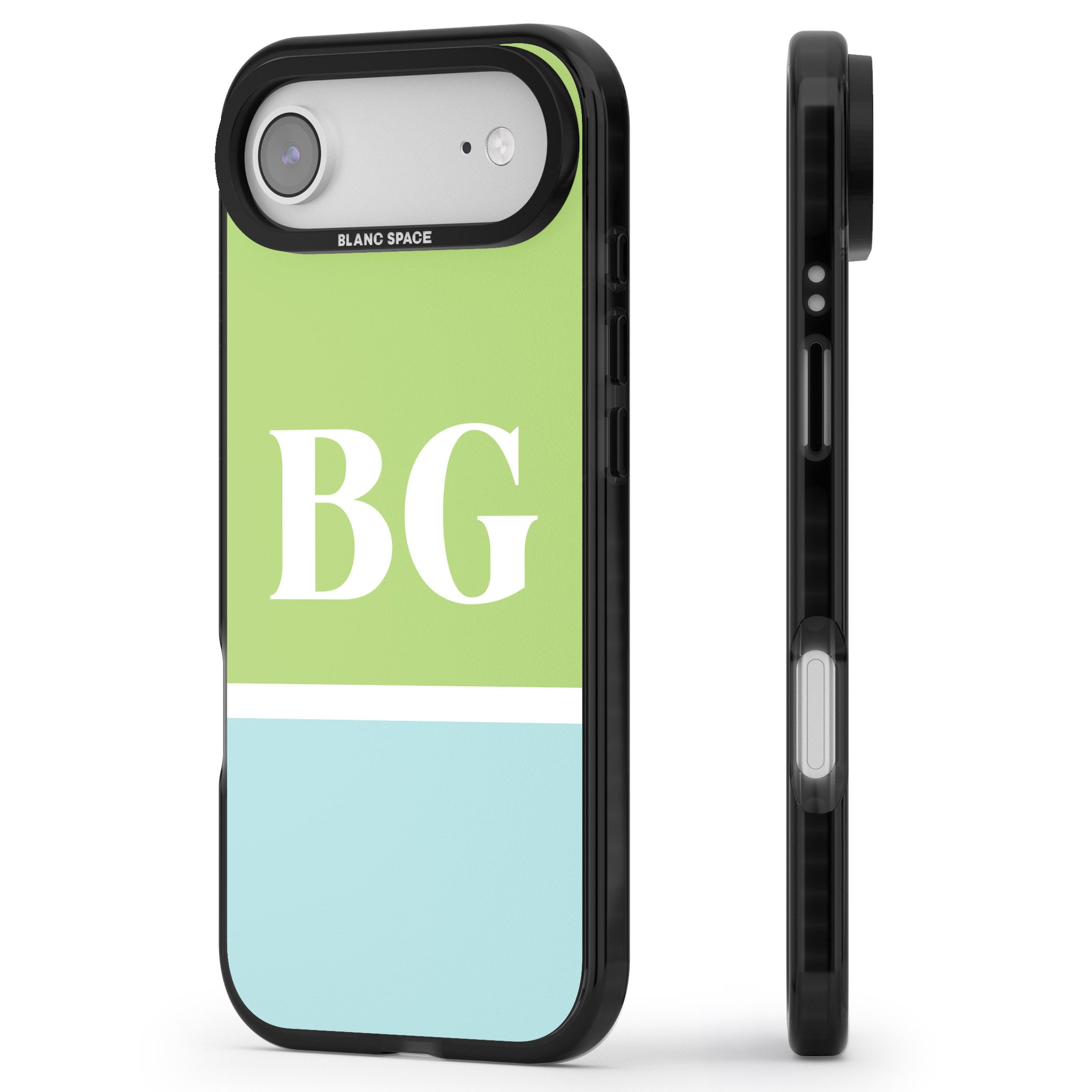 Personalised Colorblock: Green & Turquoise iPhone 17 Air Impact Pro Black Phone Case Side Profile