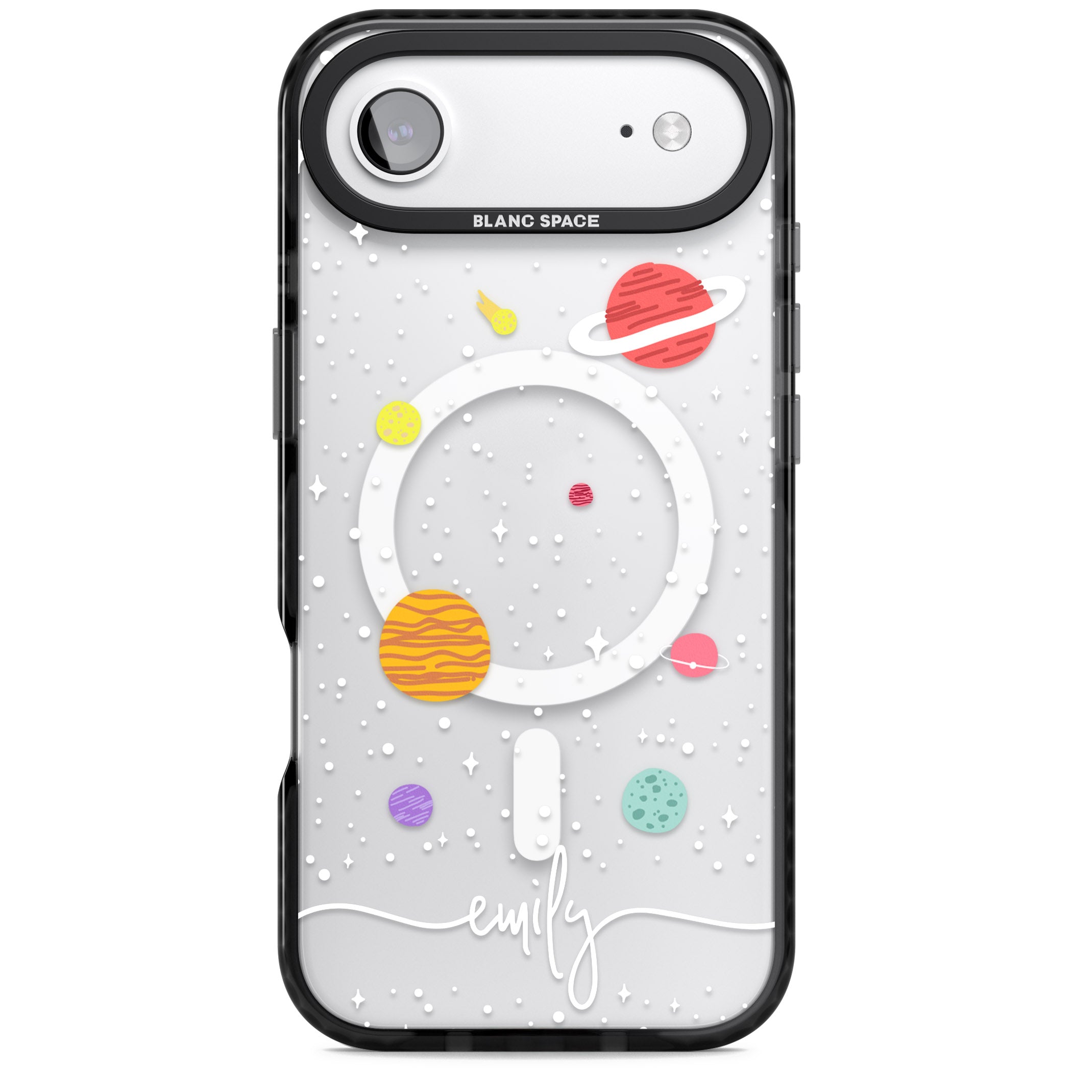 Personalised Cute Cartoon Planet (Clear) iPhone 17 Air Impact Pro Black Phone Case