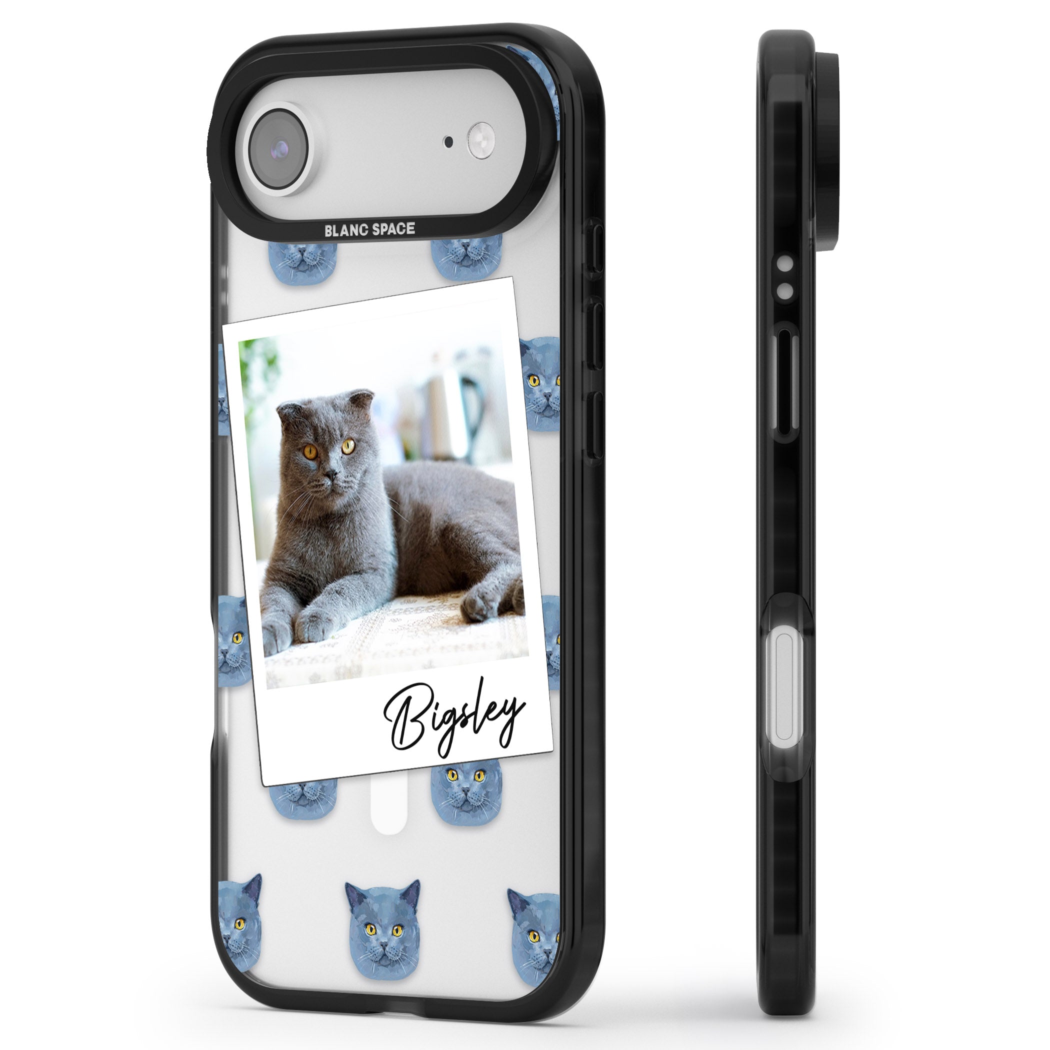 Personalised English Blue Cat Photo iPhone 17 Air Impact Pro Black Phone Case Side Profile
